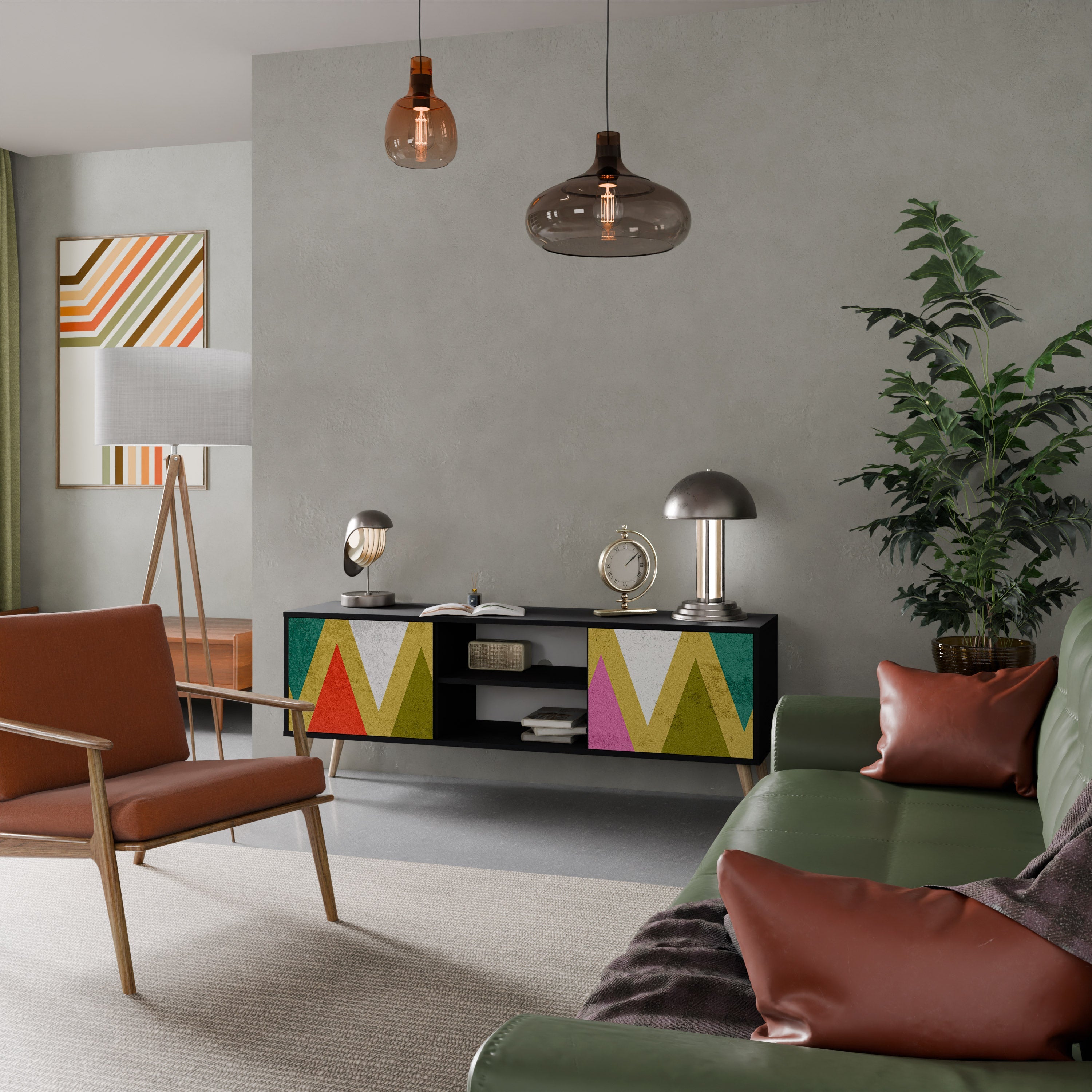 COLORFUL TRIANGLES 2-Door TV Stand in Black Finish