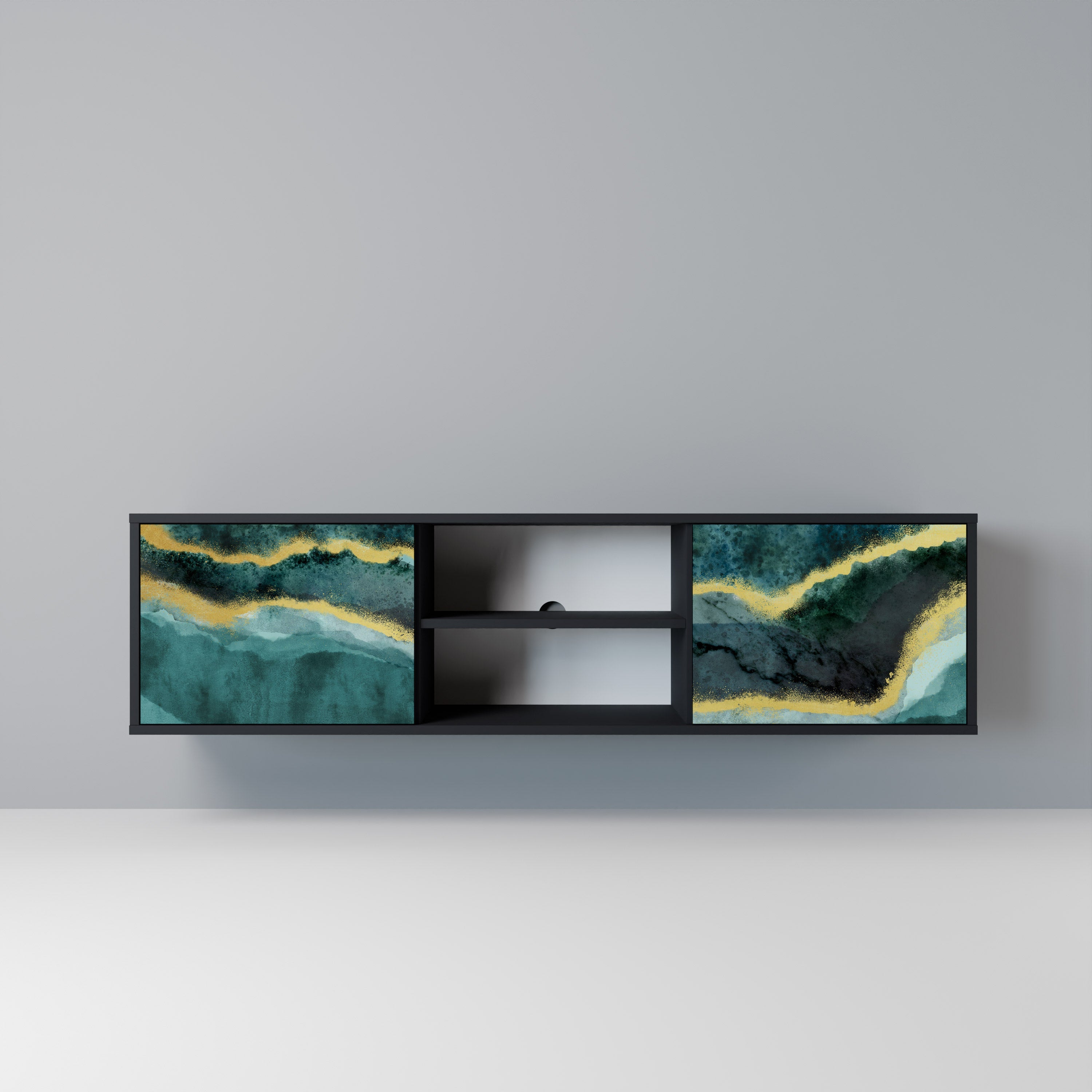 GOLDRUSH ODYSSEY 2-Door TV Stand in Black Finish