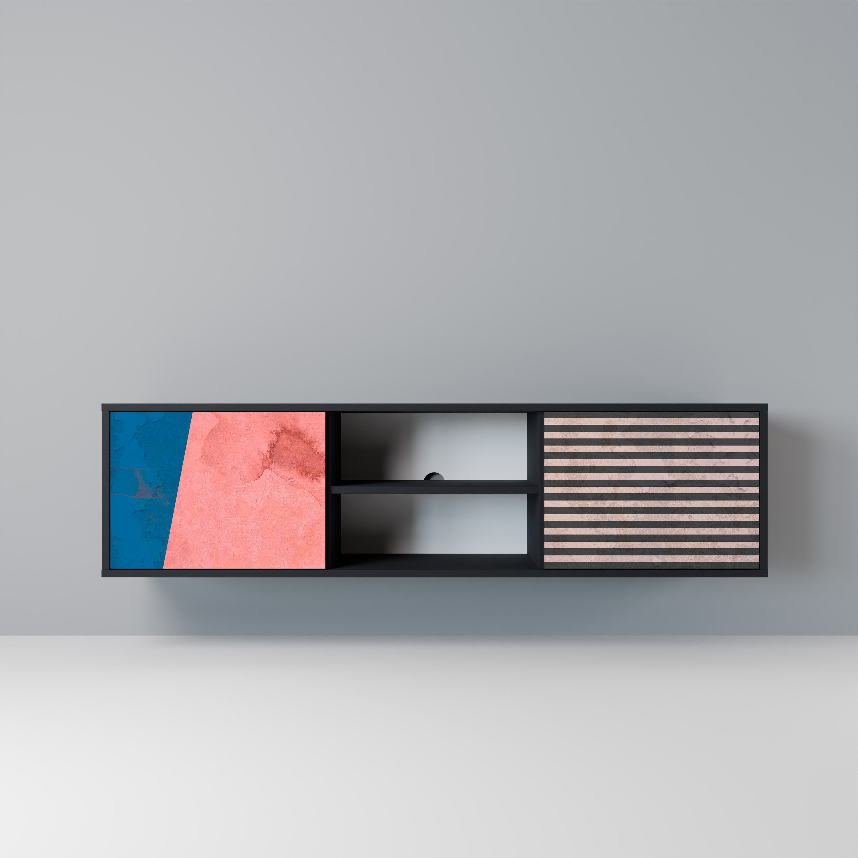 GLAMOROUS STRIPE 2-Door TV Stand in Black Finish