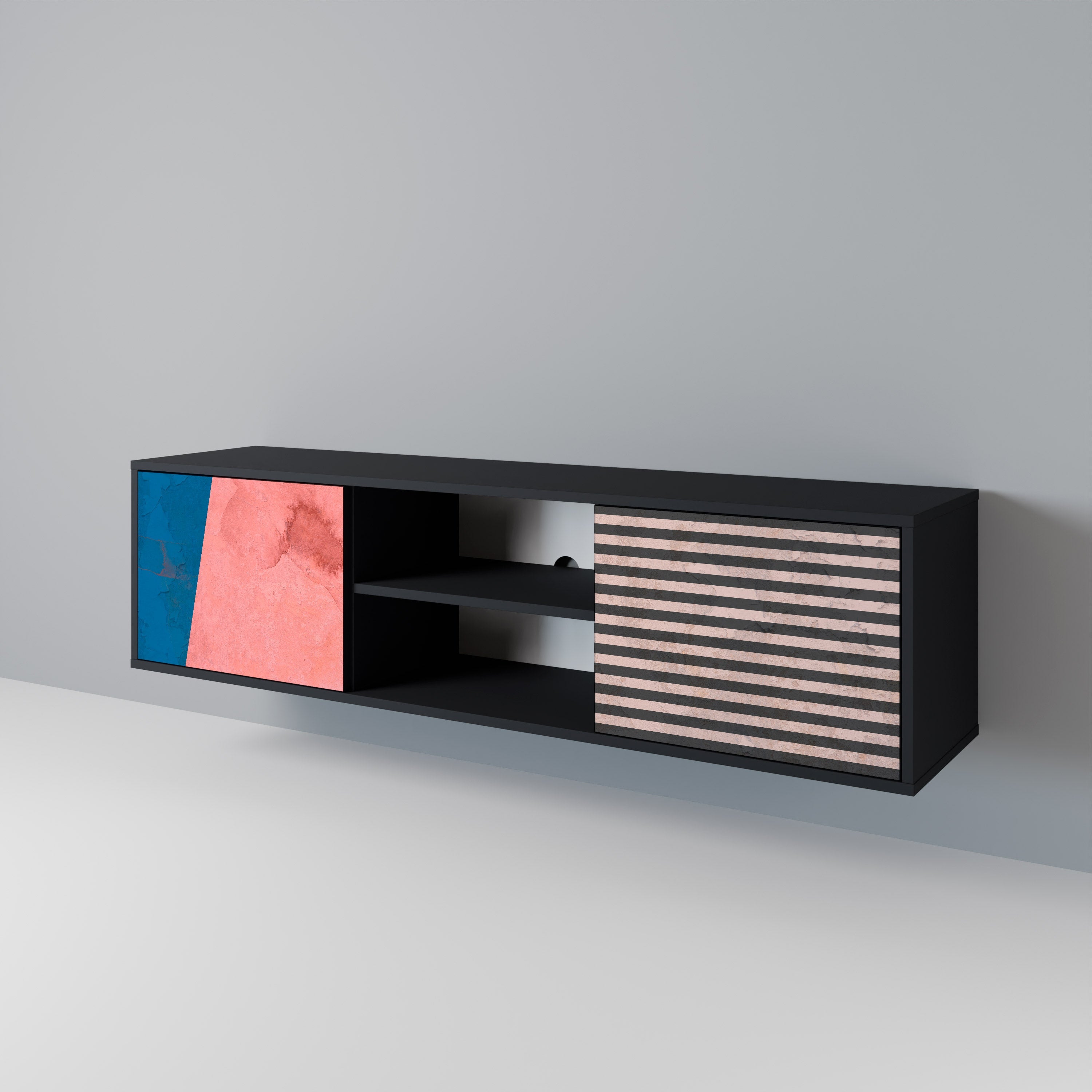 GLAMOROUS STRIPE 2-Door TV Stand in Black Finish