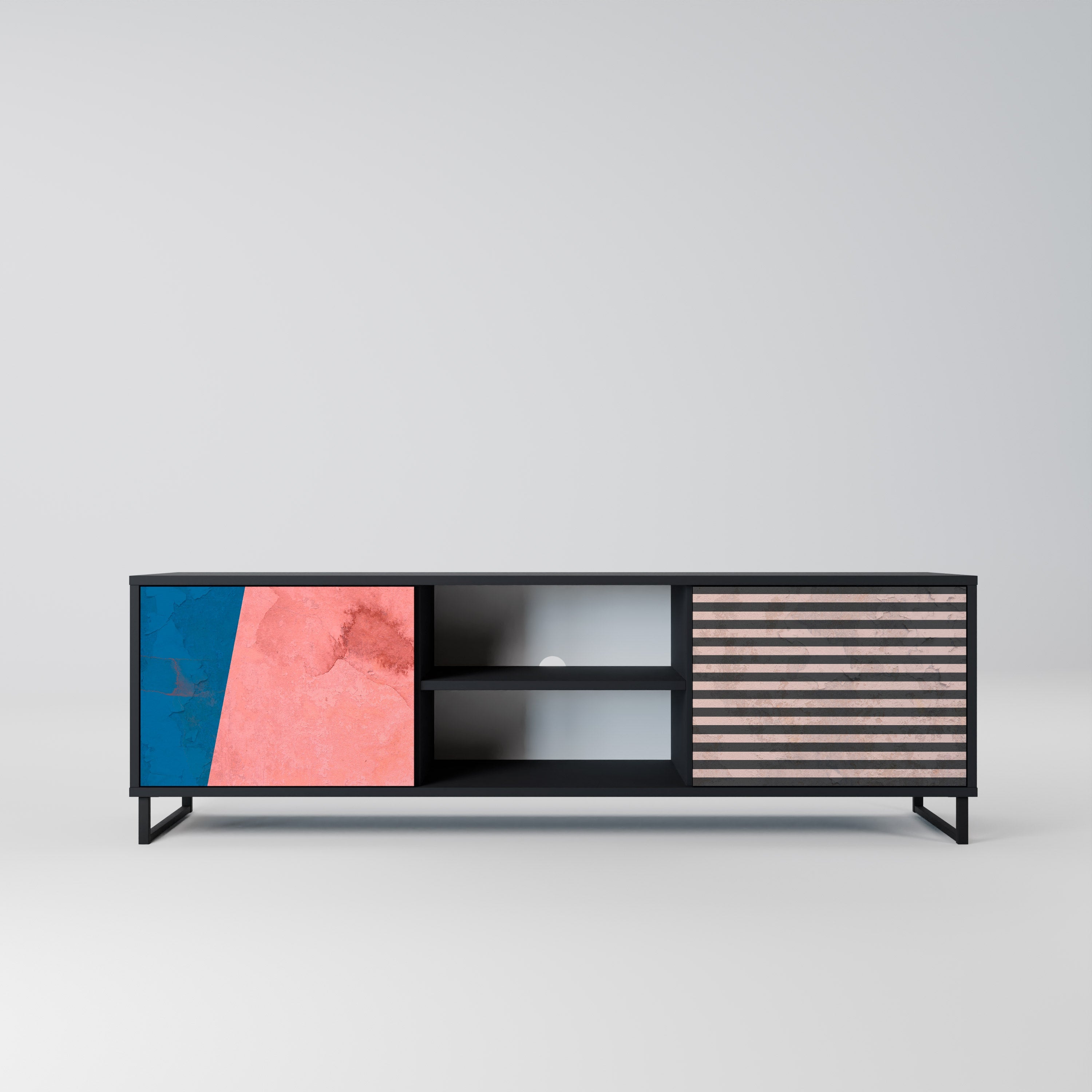 GLAMOROUS STRIPE 2-Door TV Stand in Black Finish