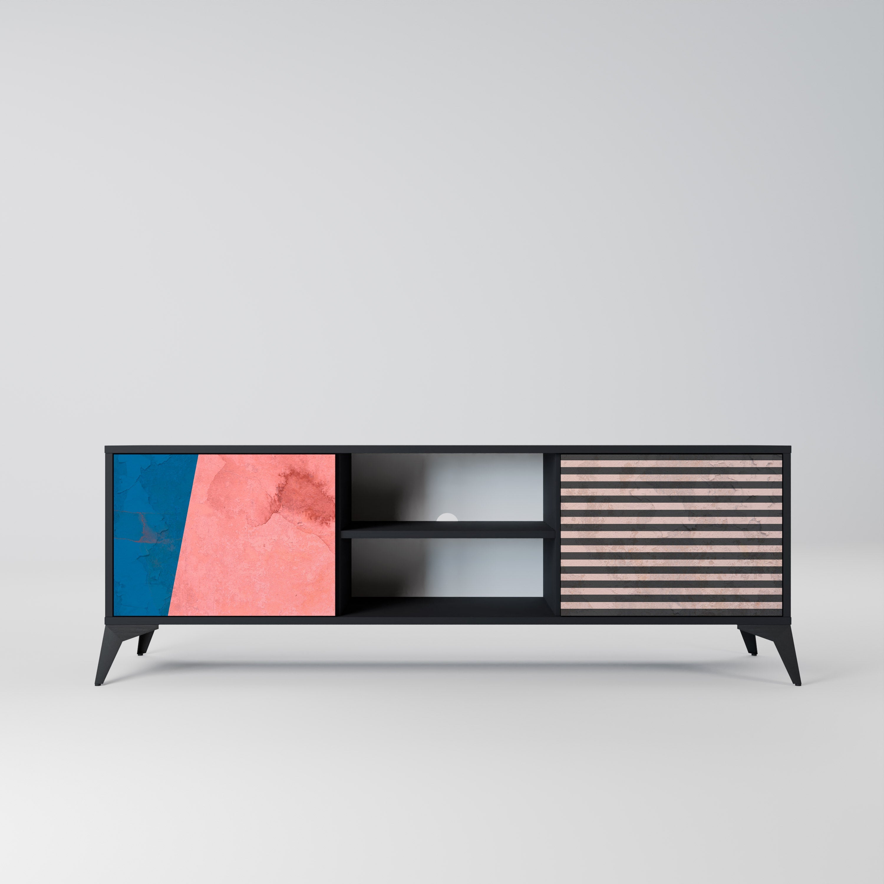 GLAMOROUS STRIPE 2-Door TV Stand in Black Finish