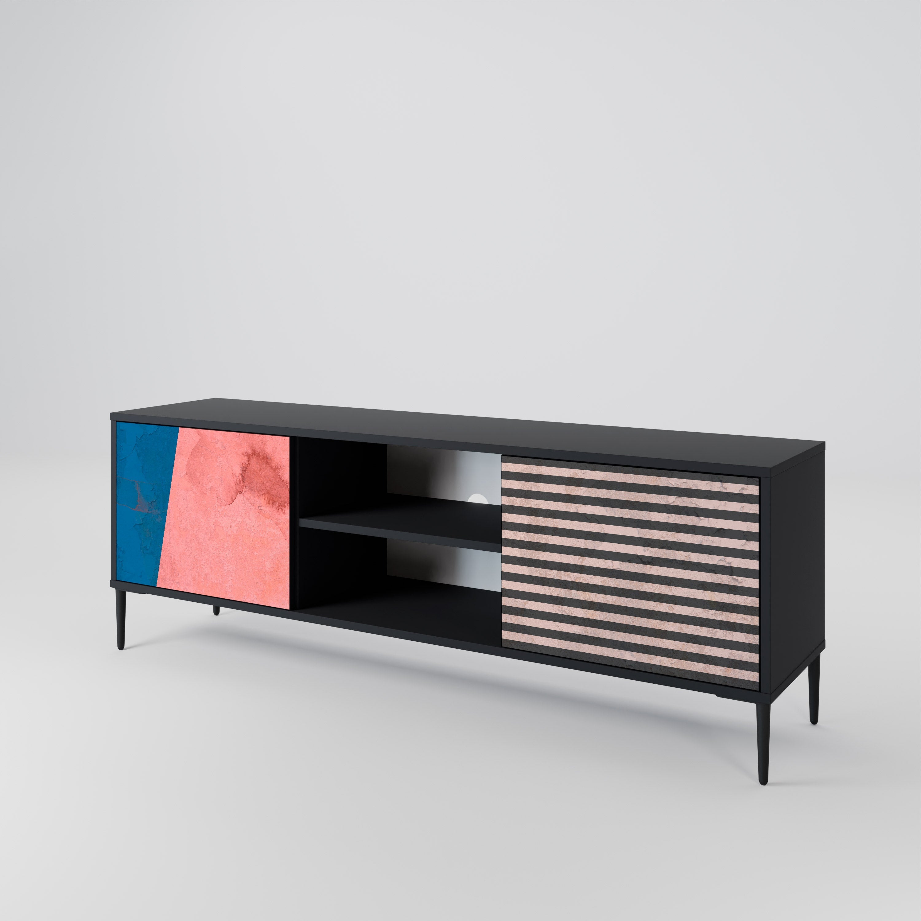 GLAMOROUS STRIPE 2-Door TV Stand in Black Finish