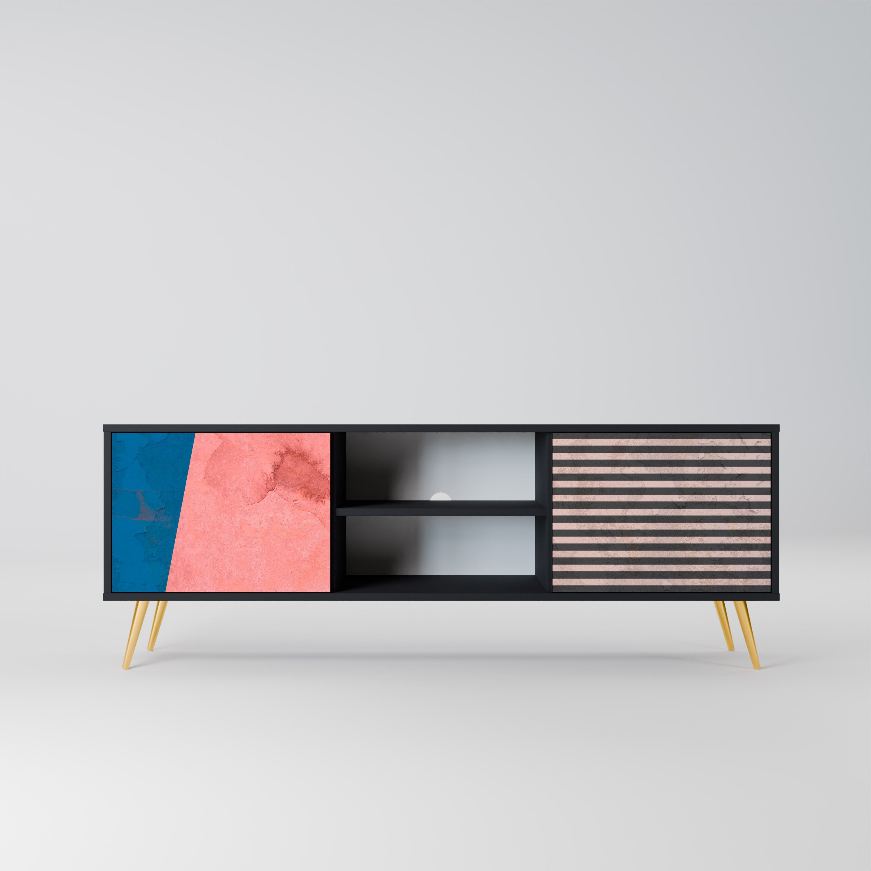 GLAMOROUS STRIPE 2-Door TV Stand in Black Finish