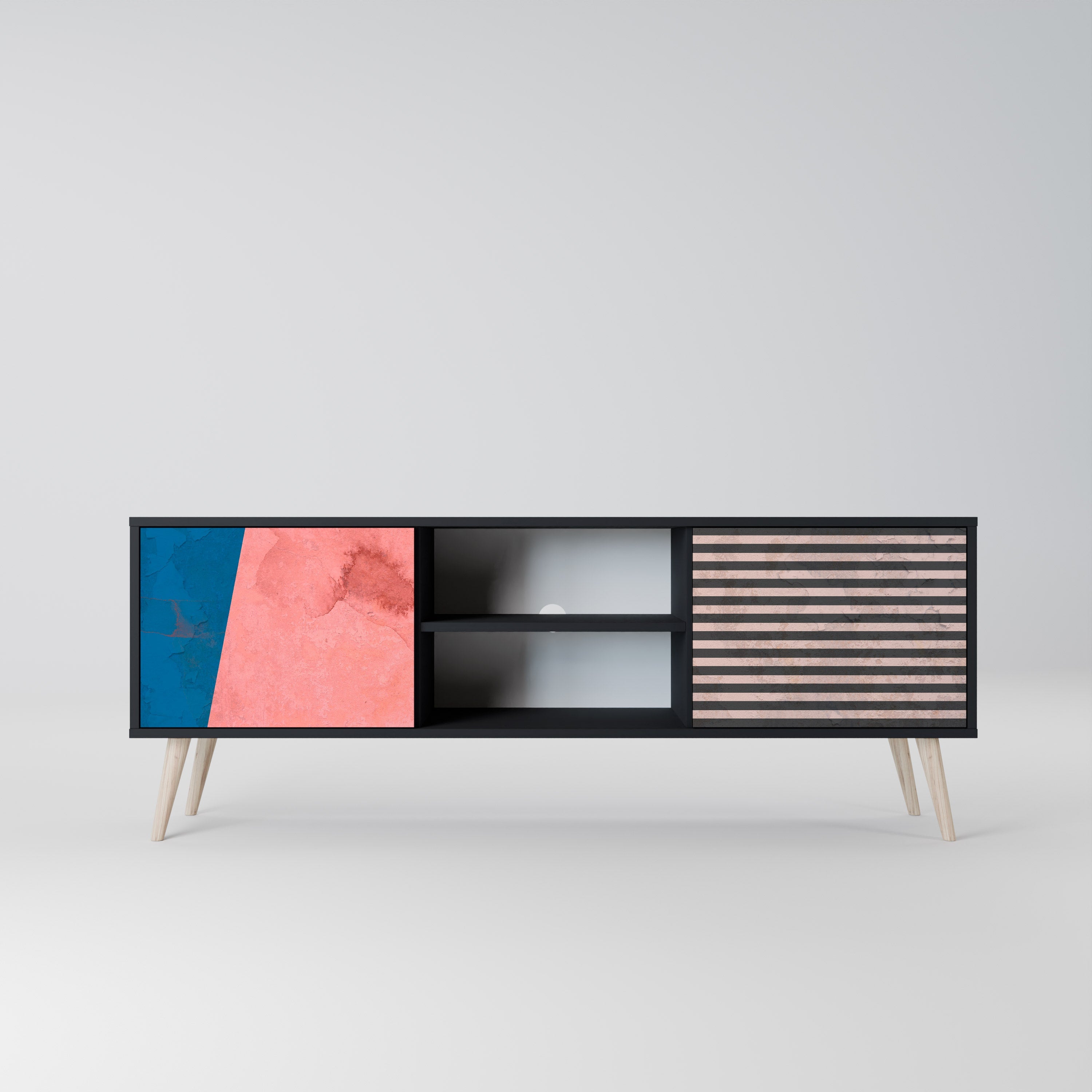 GLAMOROUS STRIPE 2-Door TV Stand in Black Finish