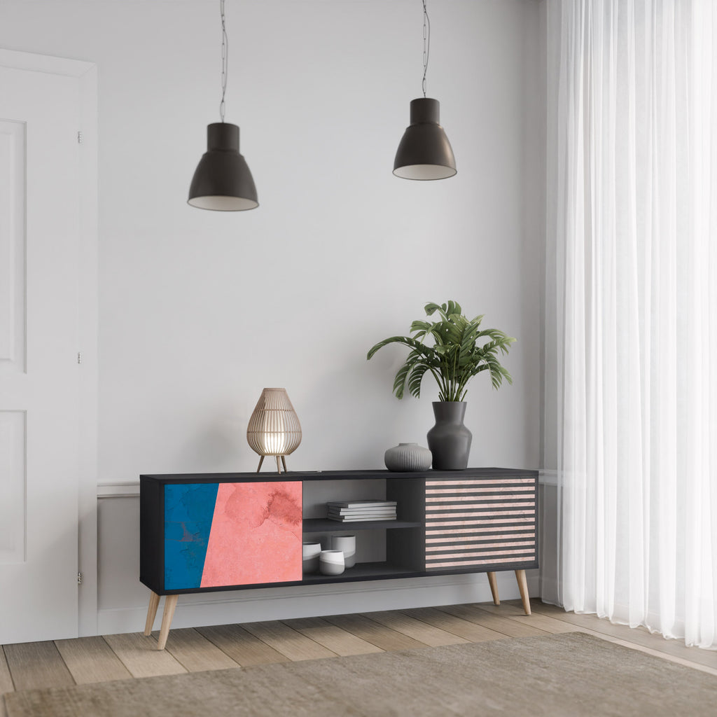 GLAMOROUS STRIPE 2-Door TV Stand in Black Finish