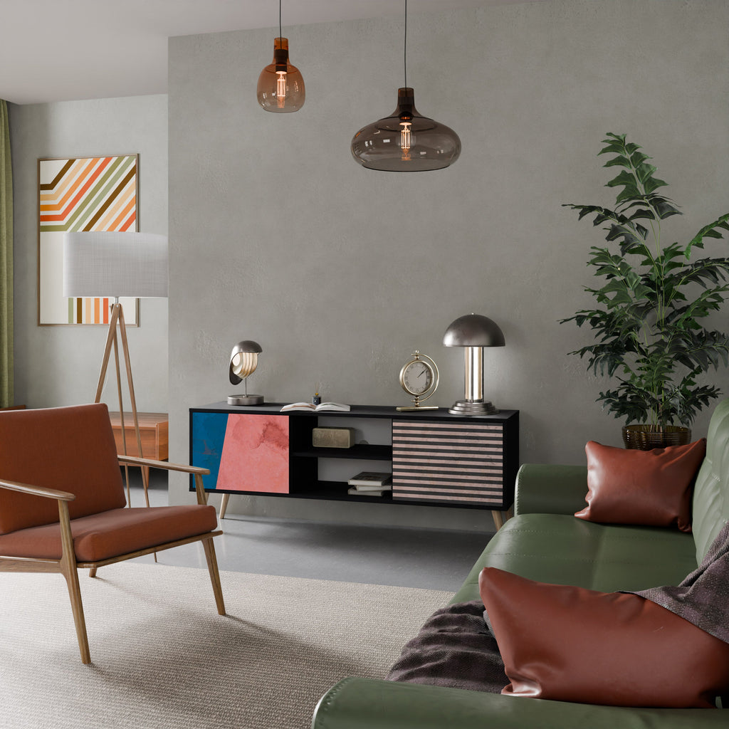 GLAMOROUS STRIPE 2-Door TV Stand in Black Finish