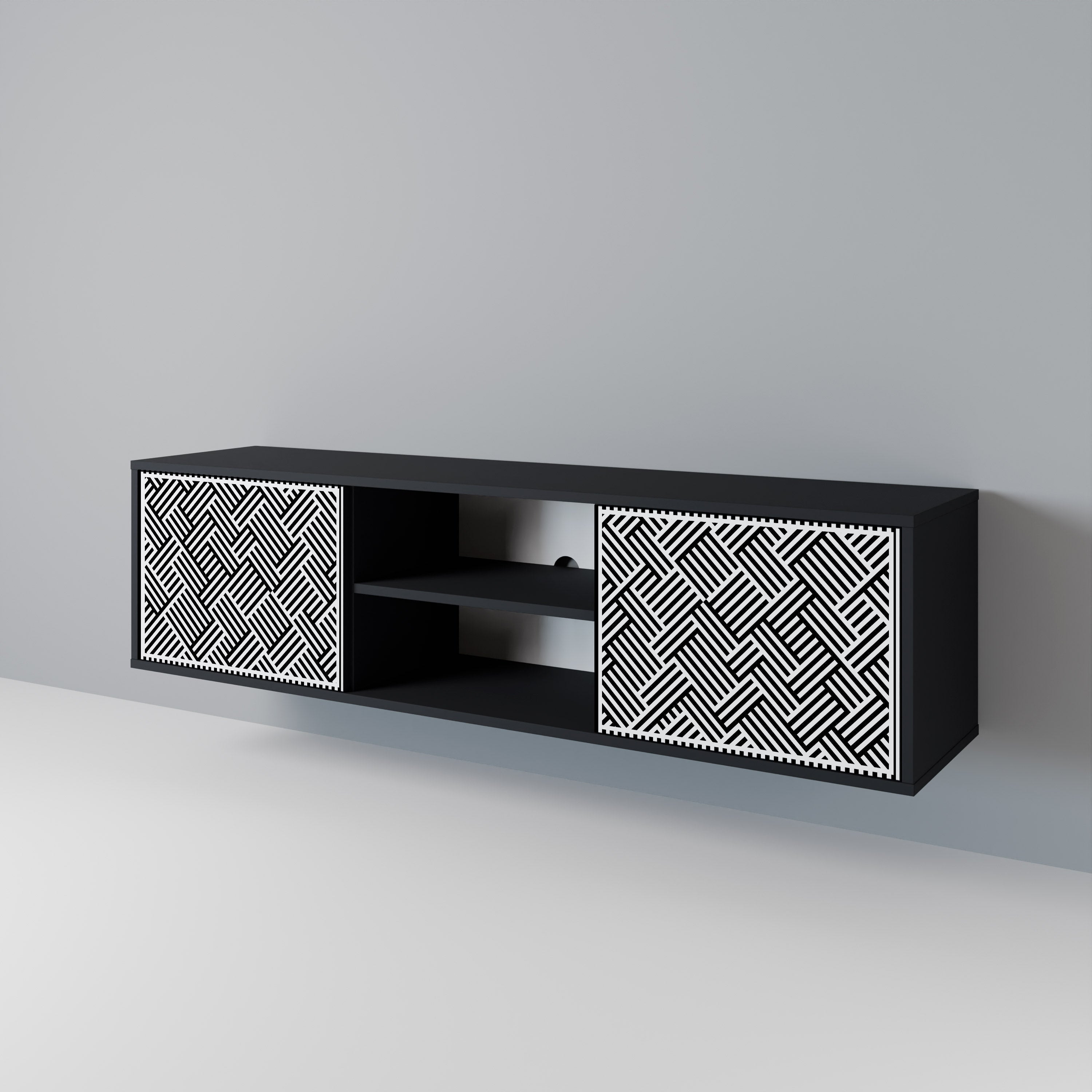 TEMPORARY SEQUENCE 2-Door TV Stand in Black Finish