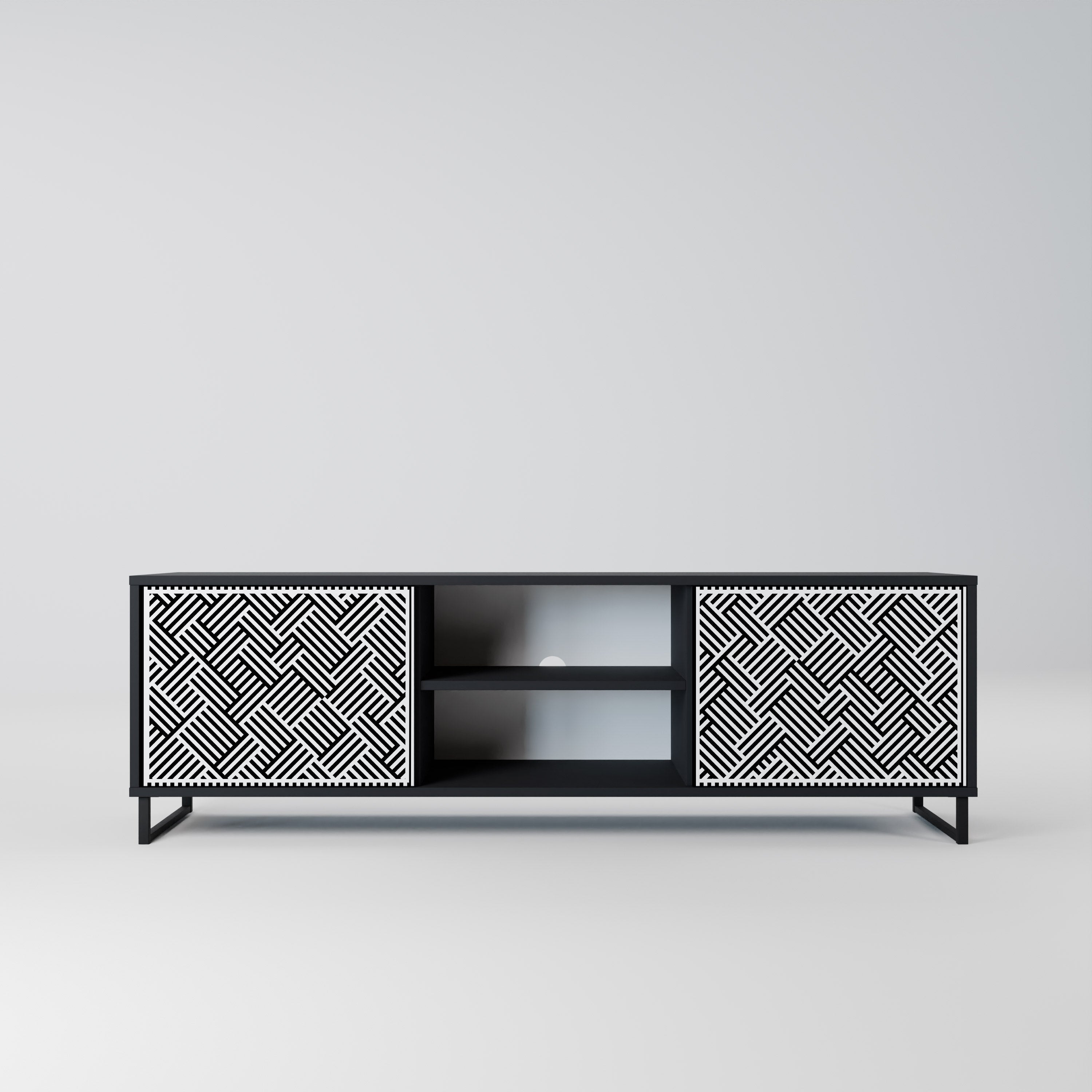 TEMPORARY SEQUENCE 2-Door TV Stand in Black Finish