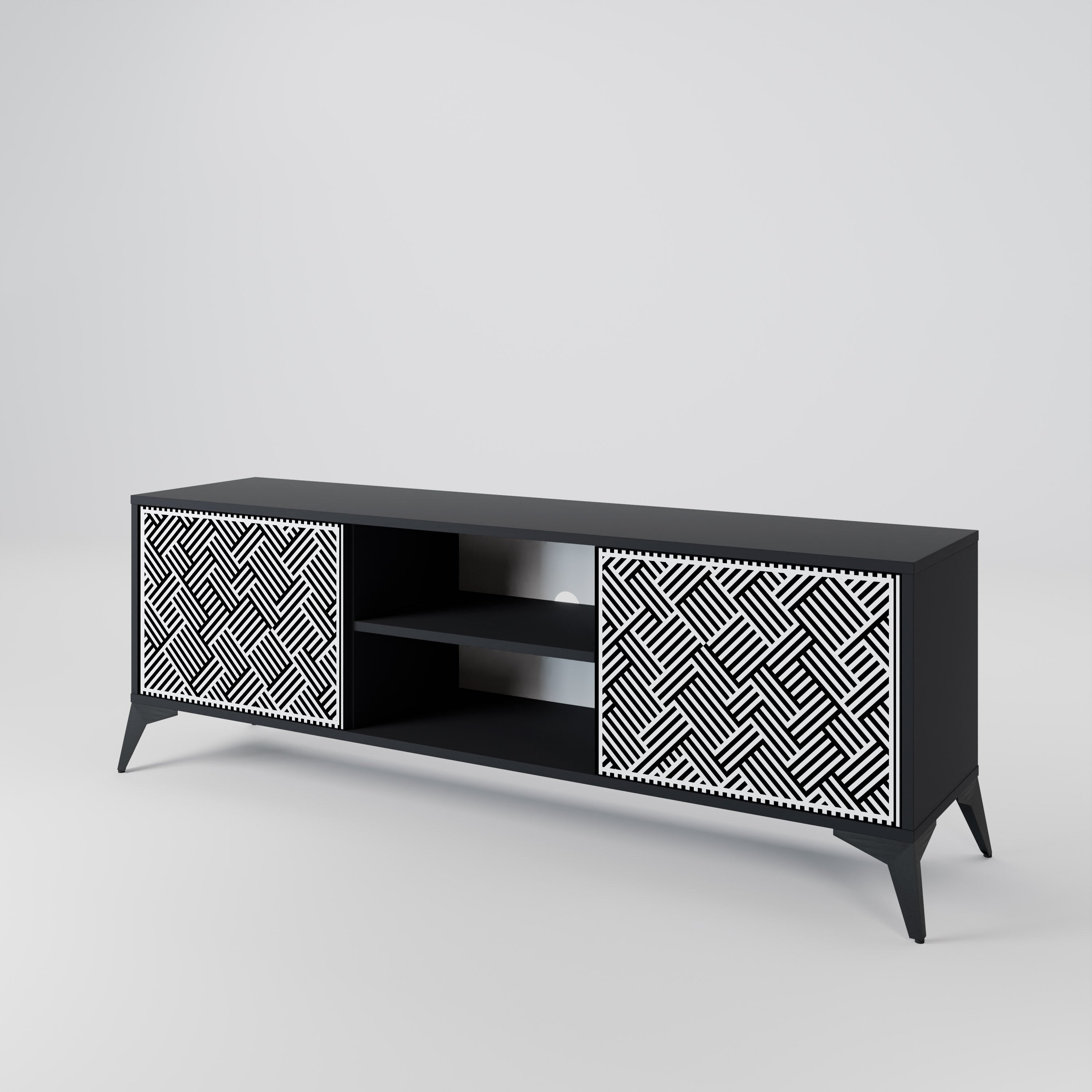 TEMPORARY SEQUENCE 2-Door TV Stand in Black Finish