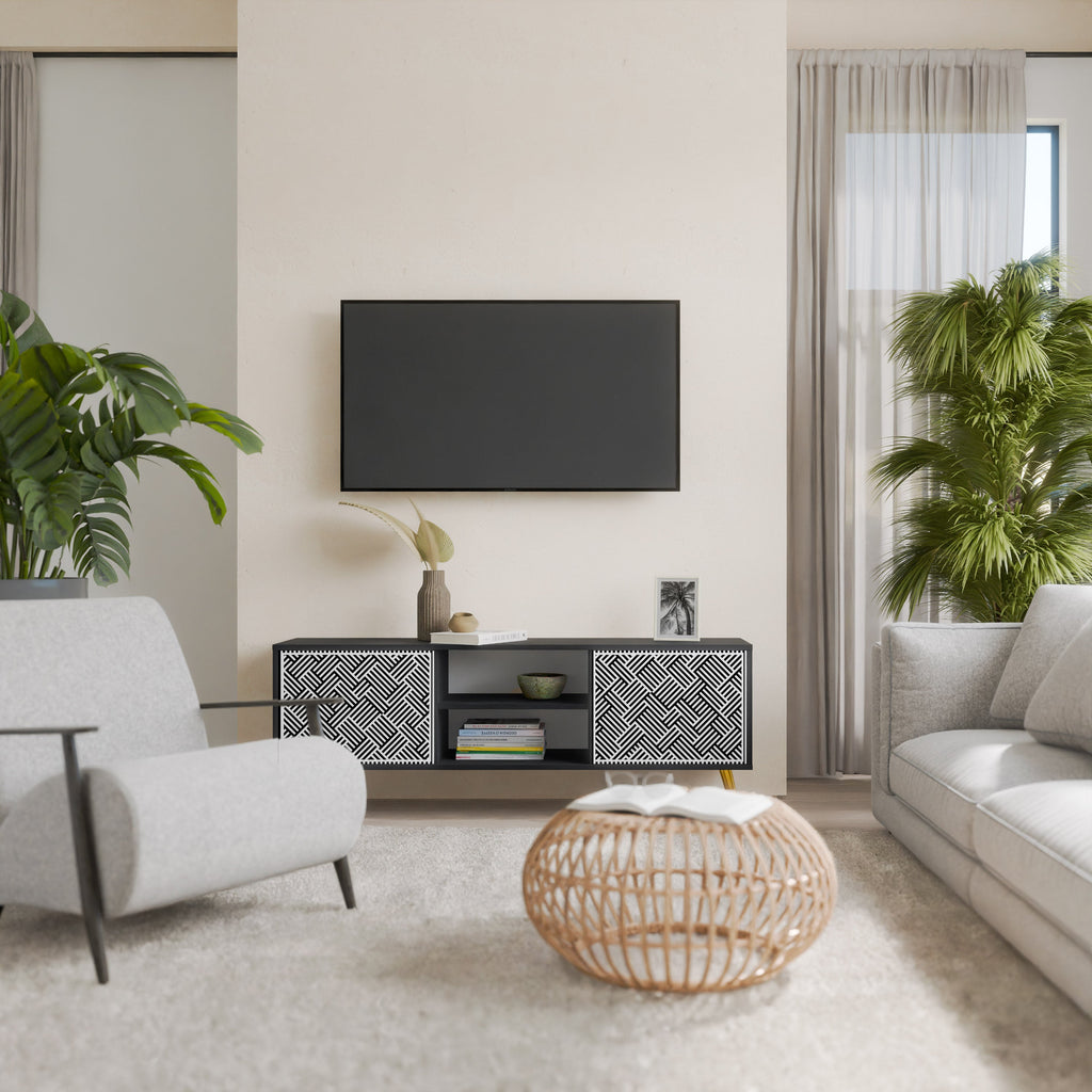 TEMPORARY SEQUENCE 2-Door TV Stand in Black Finish