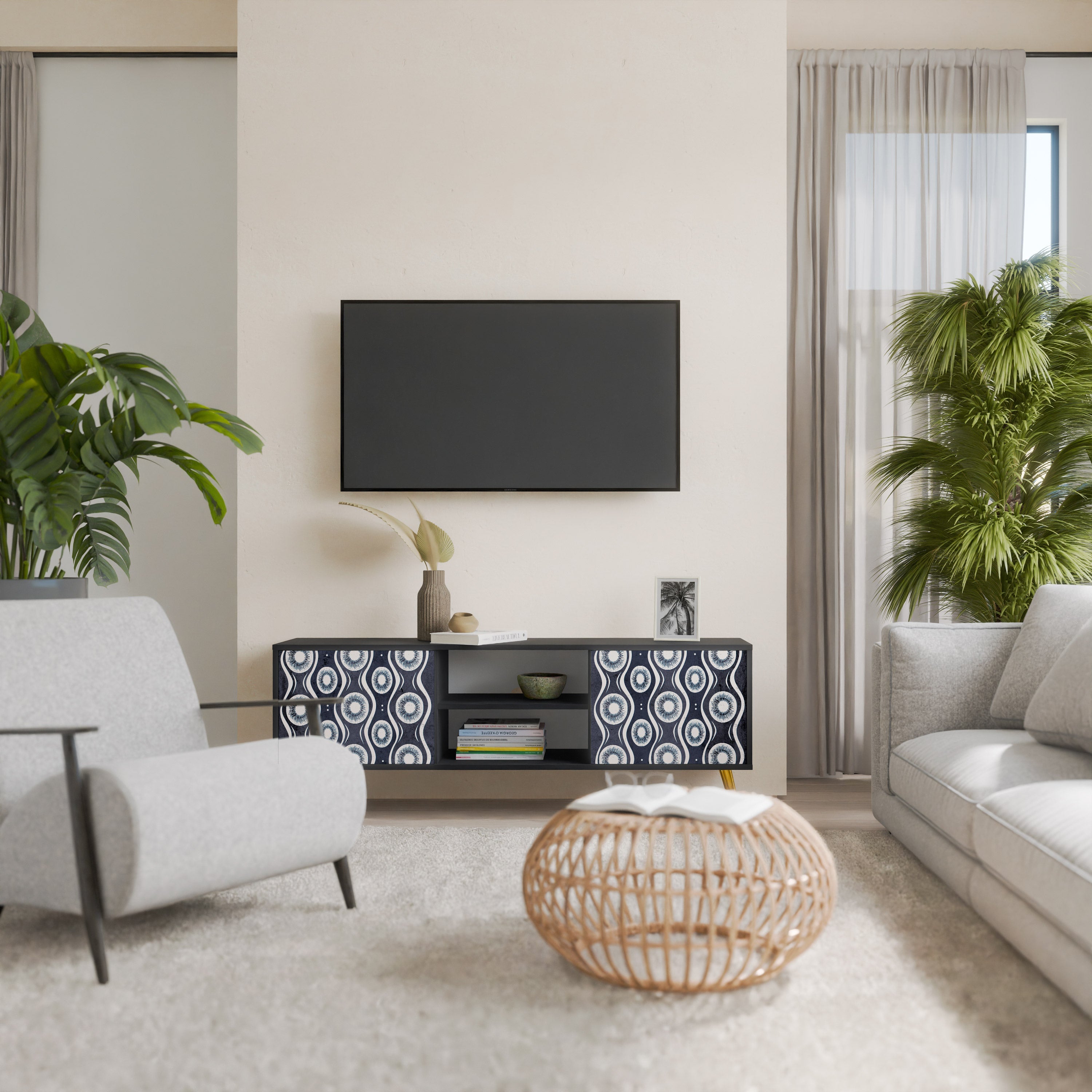 GRAPHITE EYES 2-Door TV Stand in Black Finish