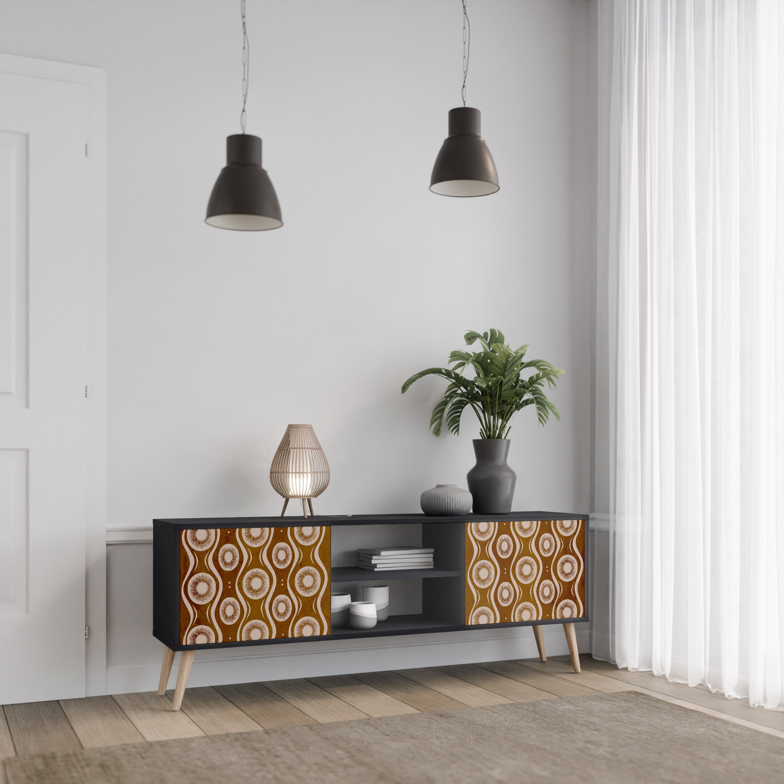 BROWN EYES 2-Door TV Stand in Black Finish