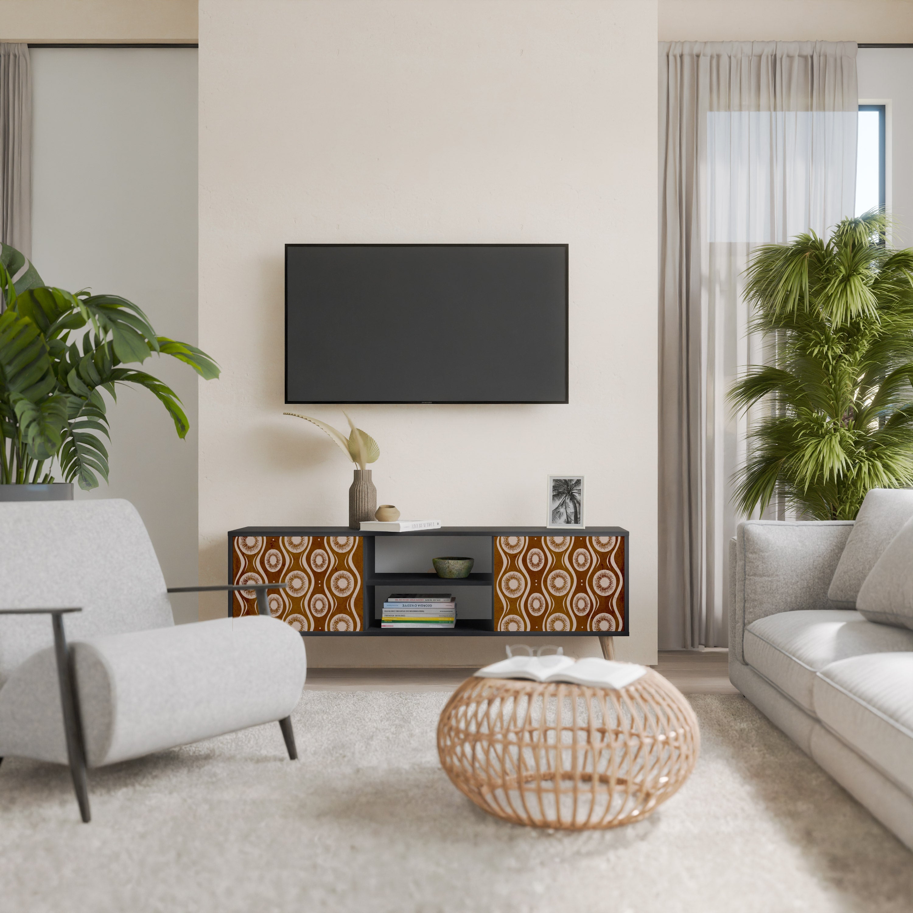 BROWN EYES 2-Door TV Stand in Black Finish