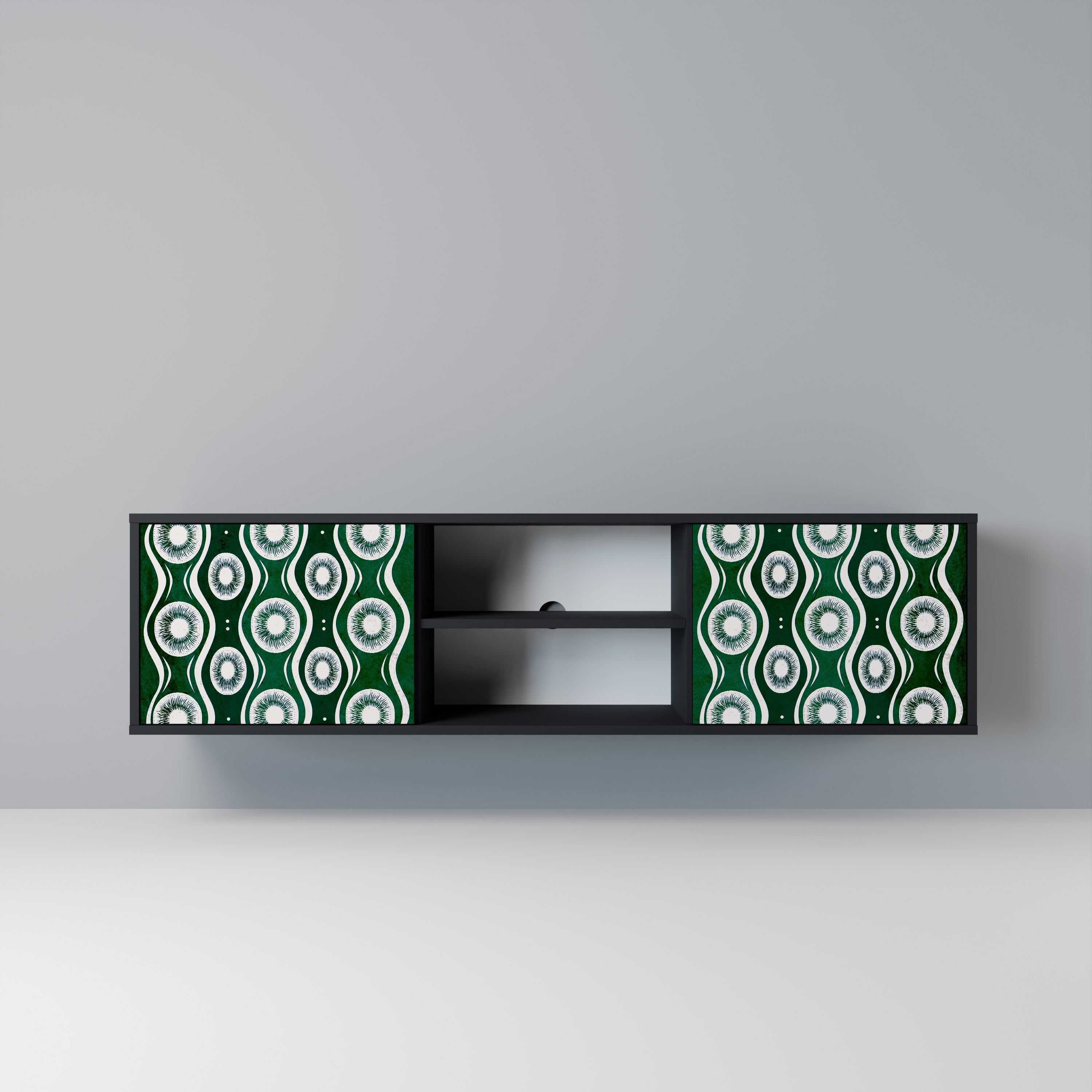 GREEN EYES 2-Door TV Stand in Black Finish