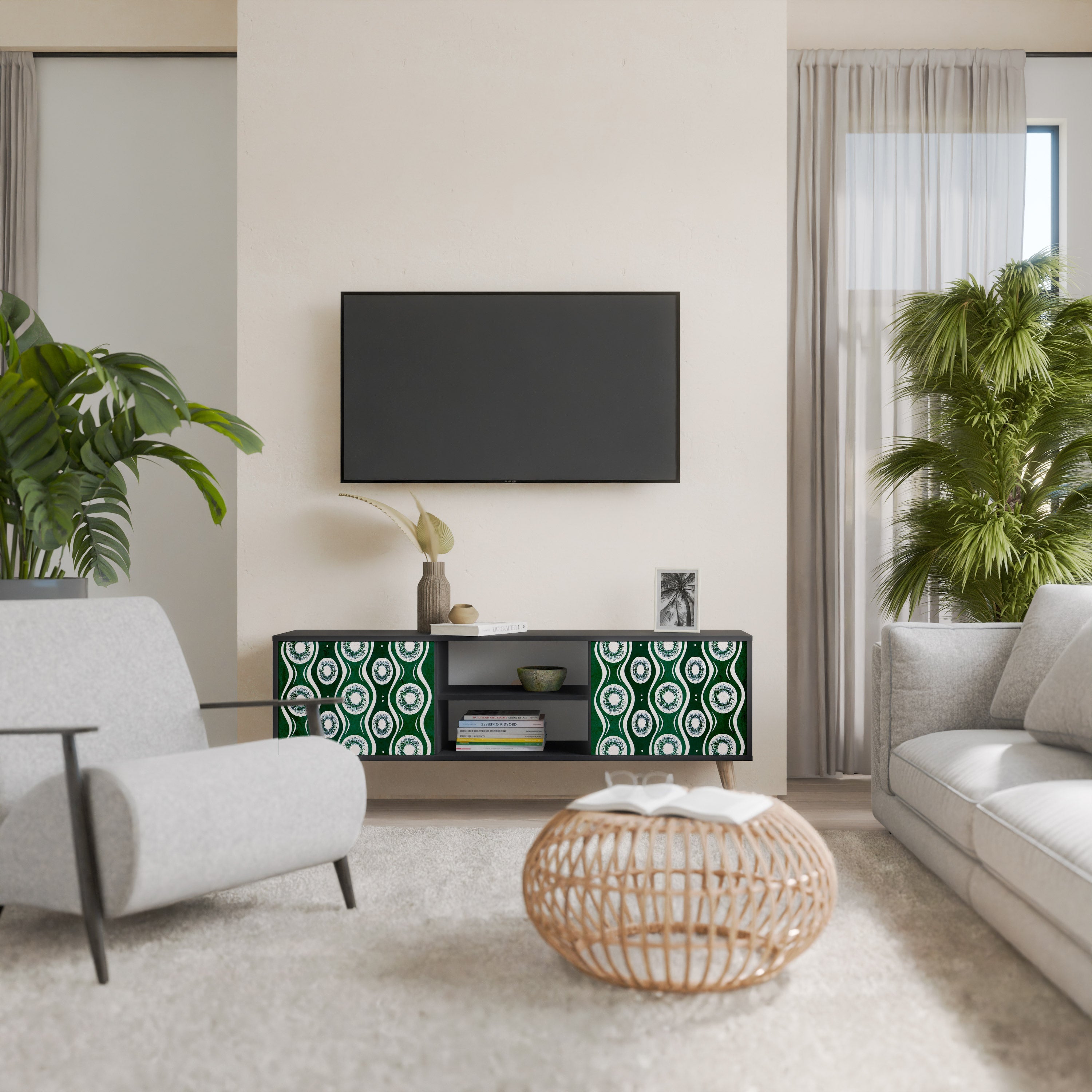 GREEN EYES 2-Door TV Stand in Black Finish