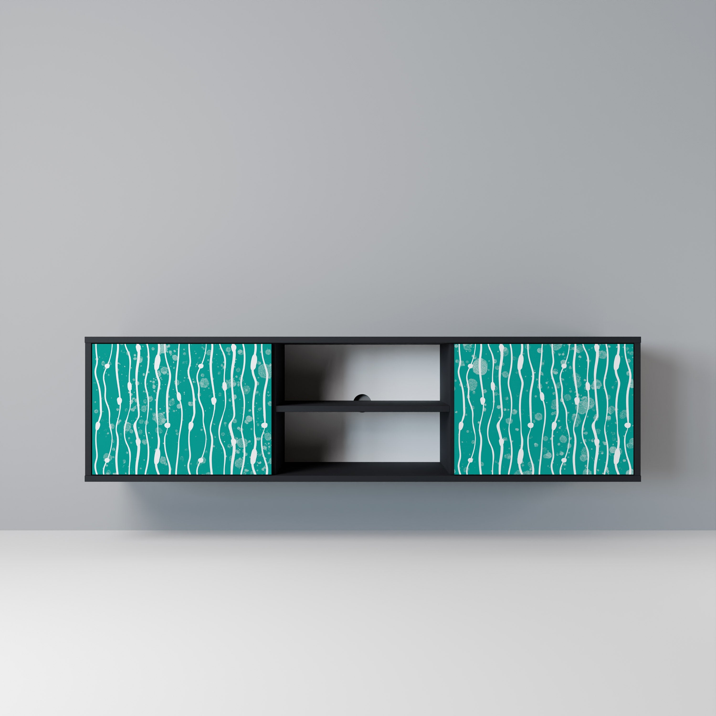 TURQUOISE RAIN 2-Door TV Stand in Black Finish