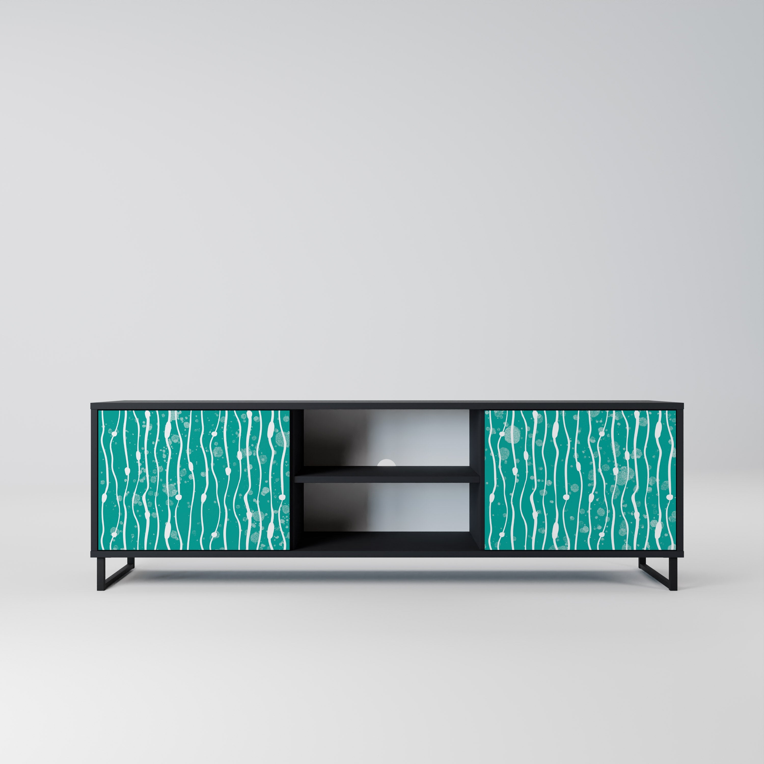 TURQUOISE RAIN 2-Door TV Stand in Black Finish
