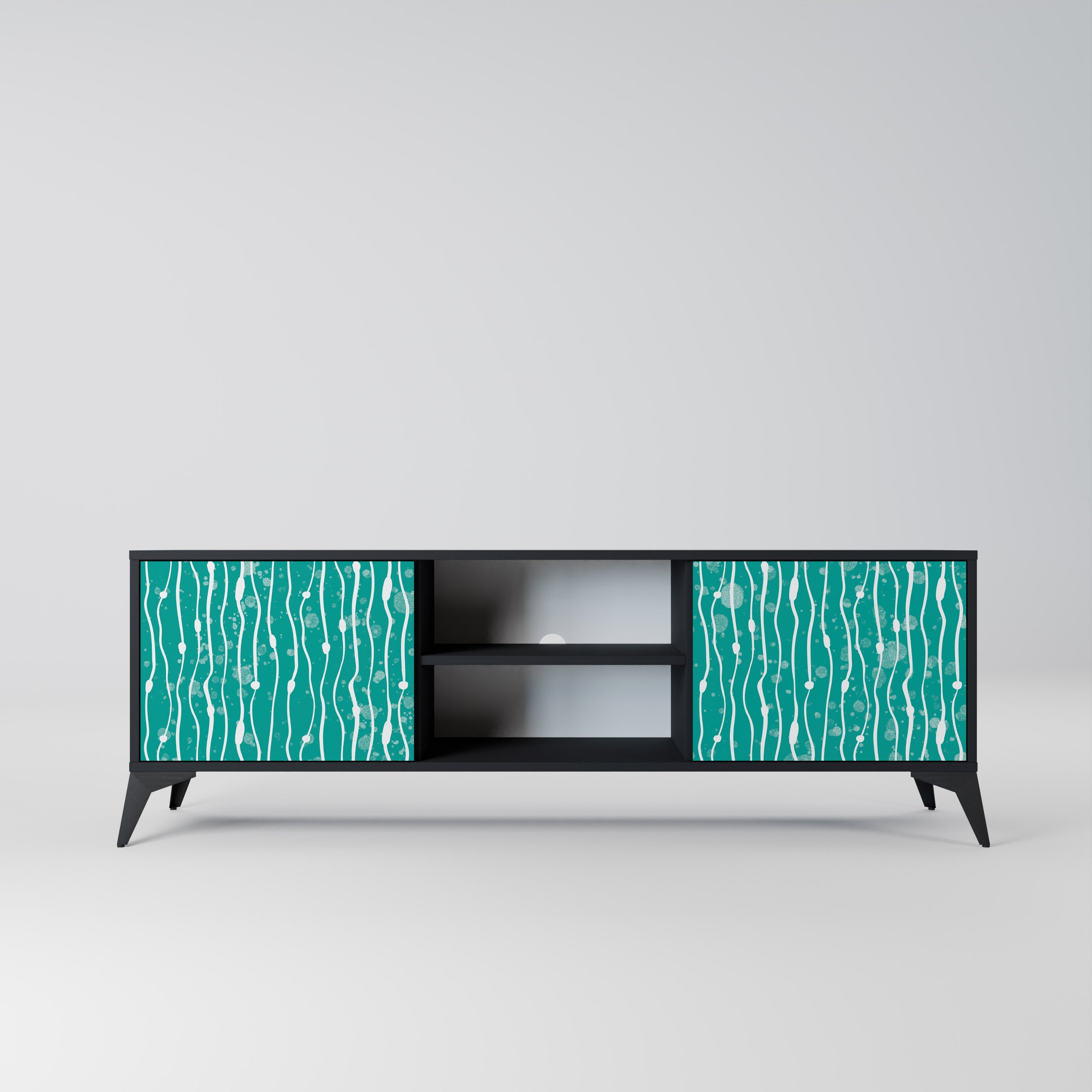 TURQUOISE RAIN 2-Door TV Stand in Black Finish