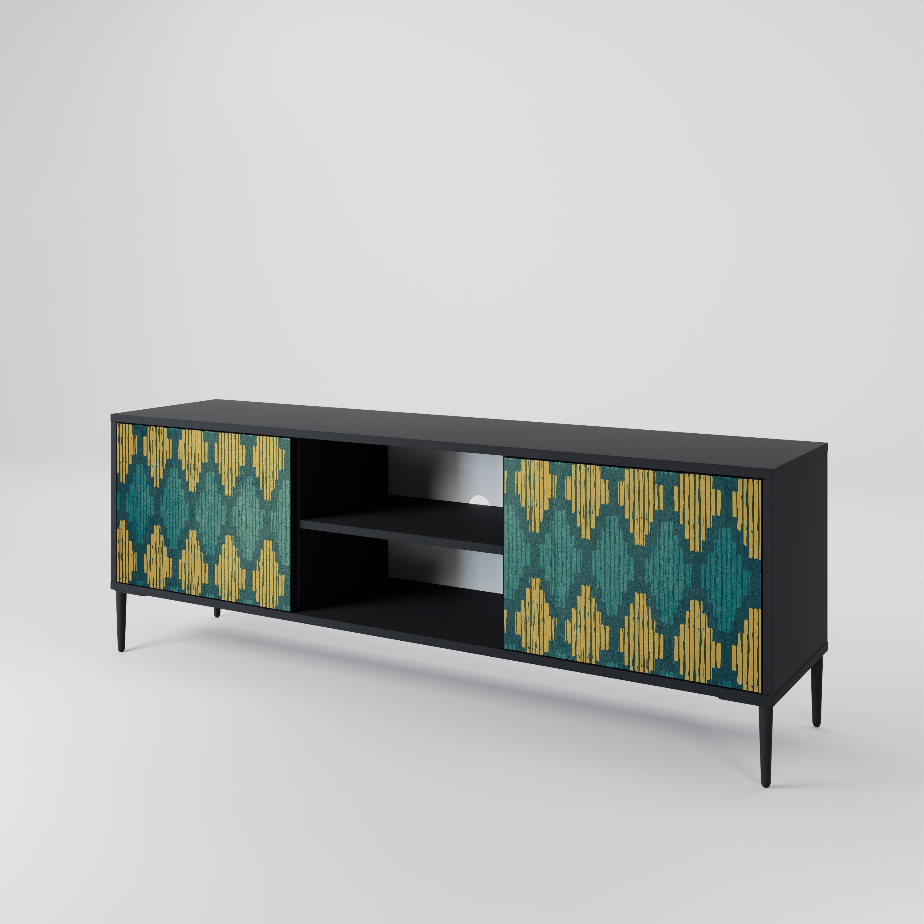POLYGONS 2-Door TV Stand in Black Finish