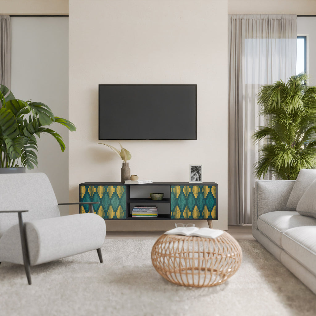 POLYGONS 2-Door TV Stand in Black Finish