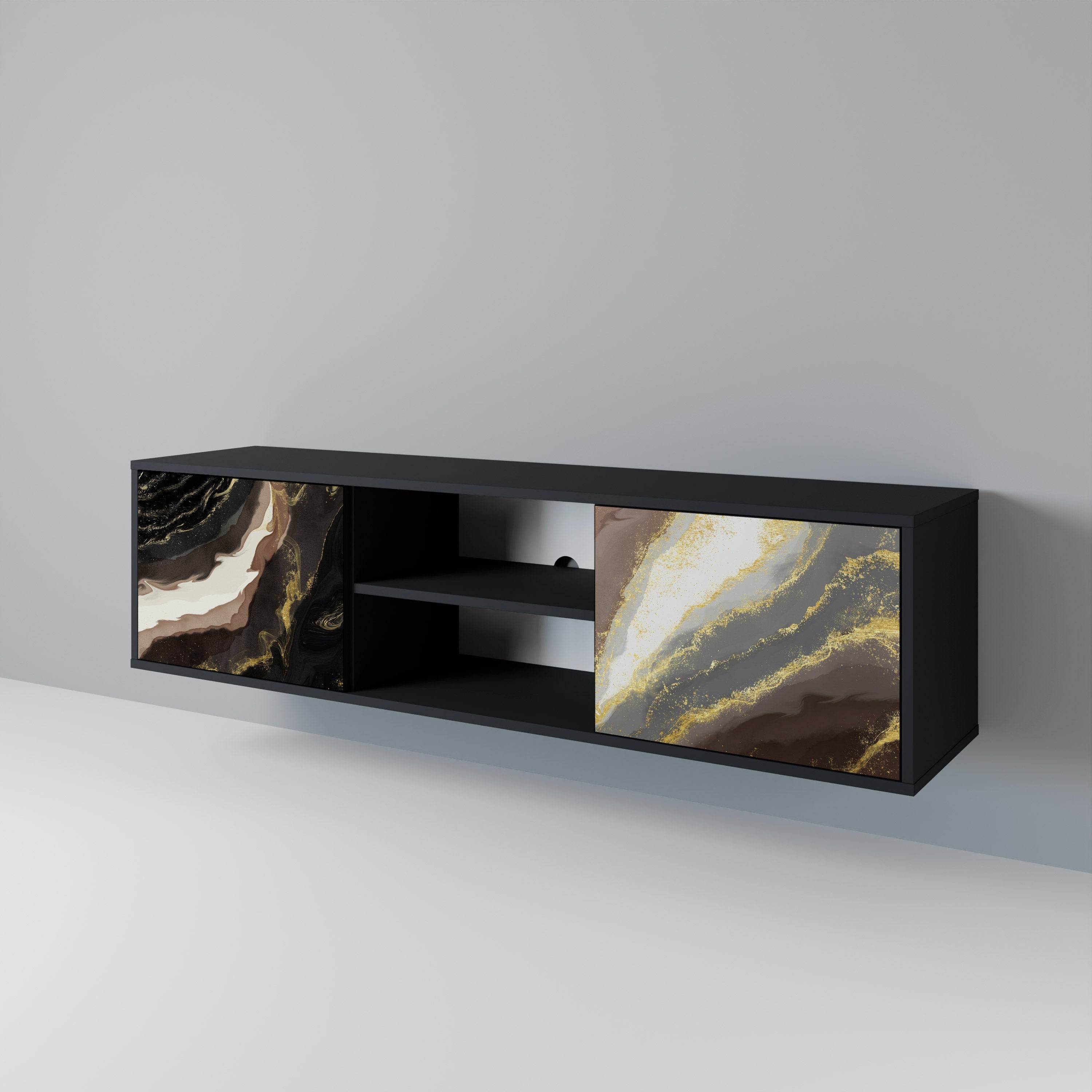 GOLD DUST 2-Door TV Stand in Black Finish