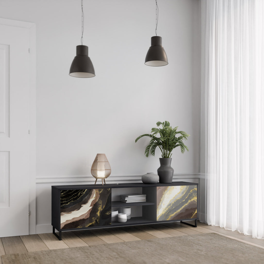 GOLD DUST 2-Door TV Stand in Black Finish
