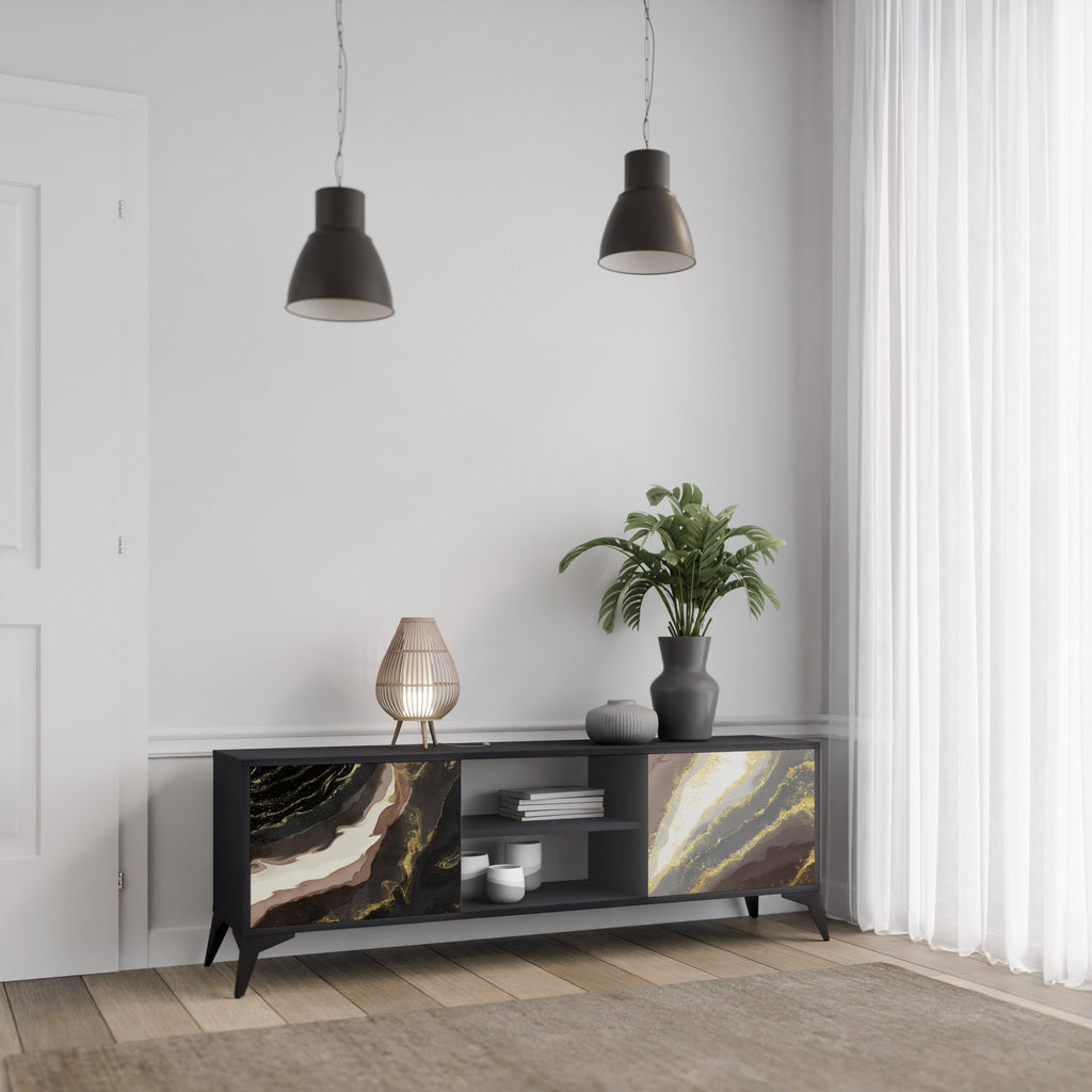 GOLD DUST 2-Door TV Stand in Black Finish
