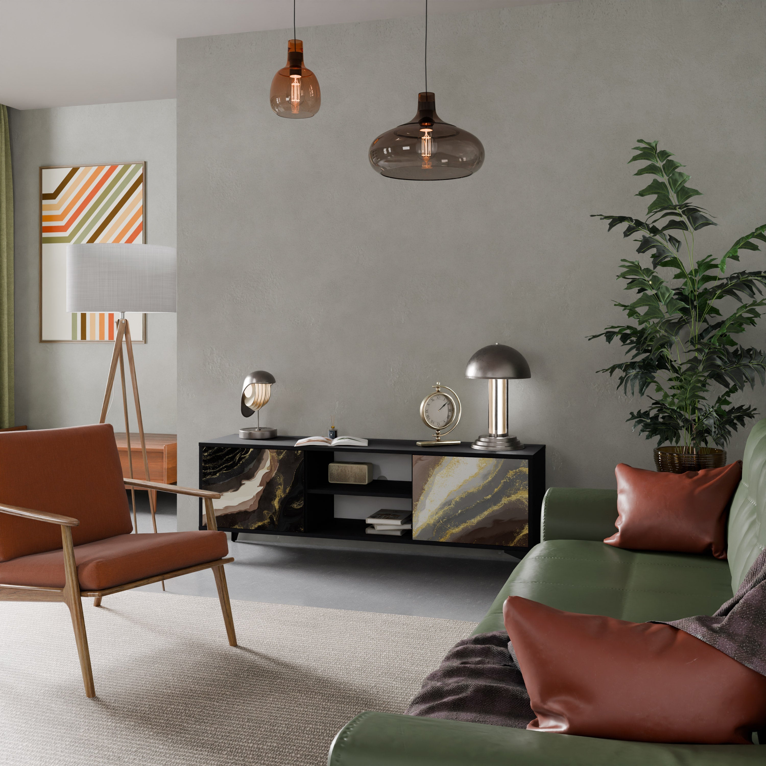 GOLD DUST 2-Door TV Stand in Black Finish