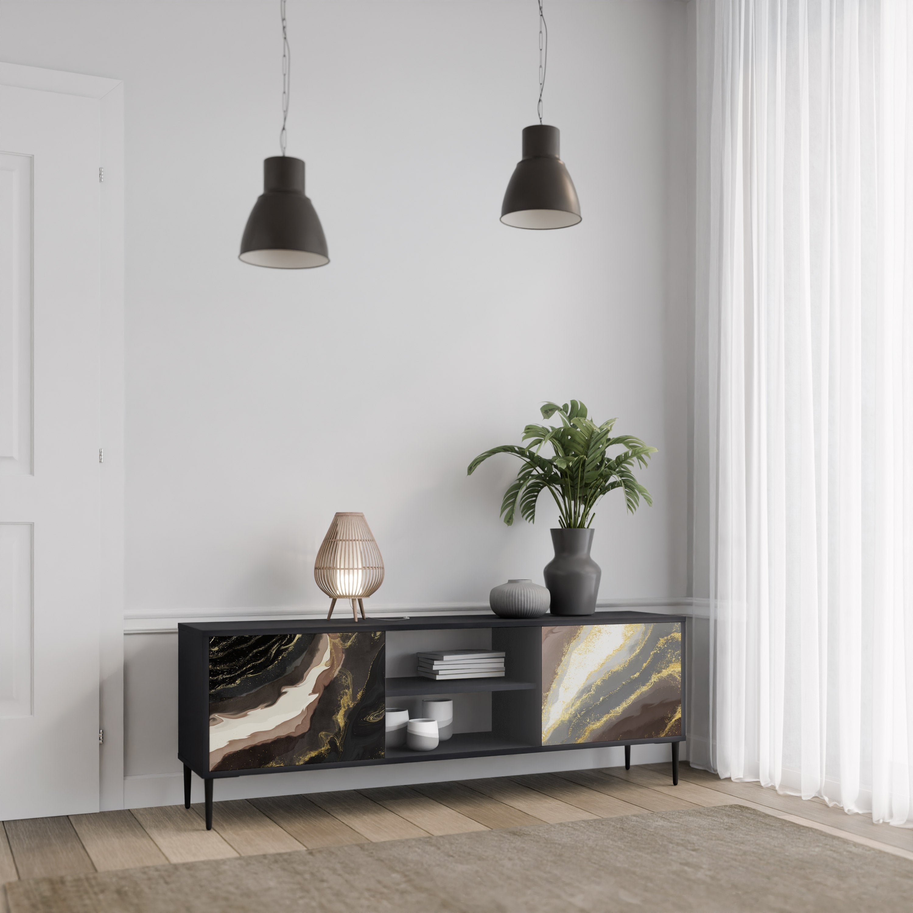 GOLD DUST 2-Door TV Stand in Black Finish