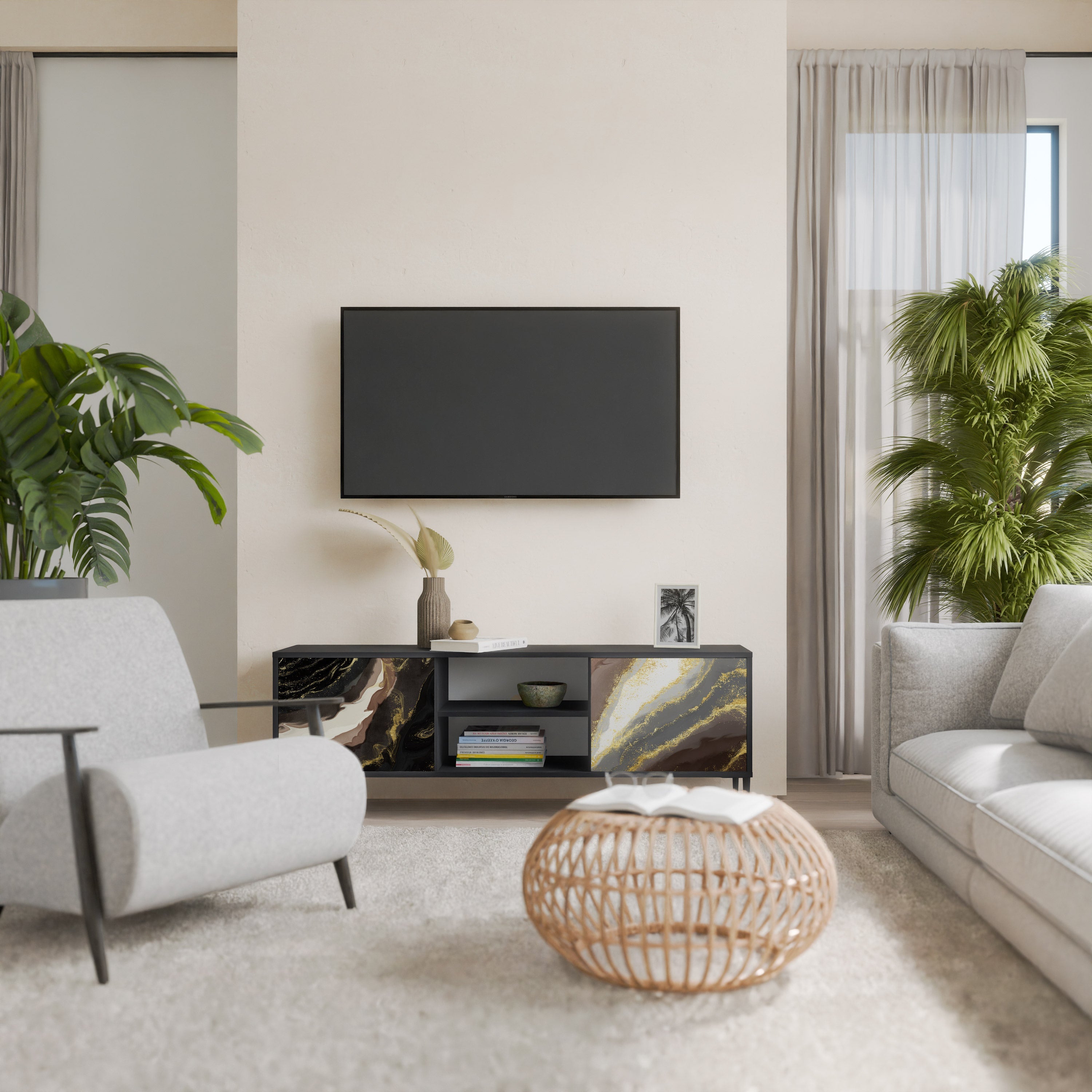 GOLD DUST 2-Door TV Stand in Black Finish