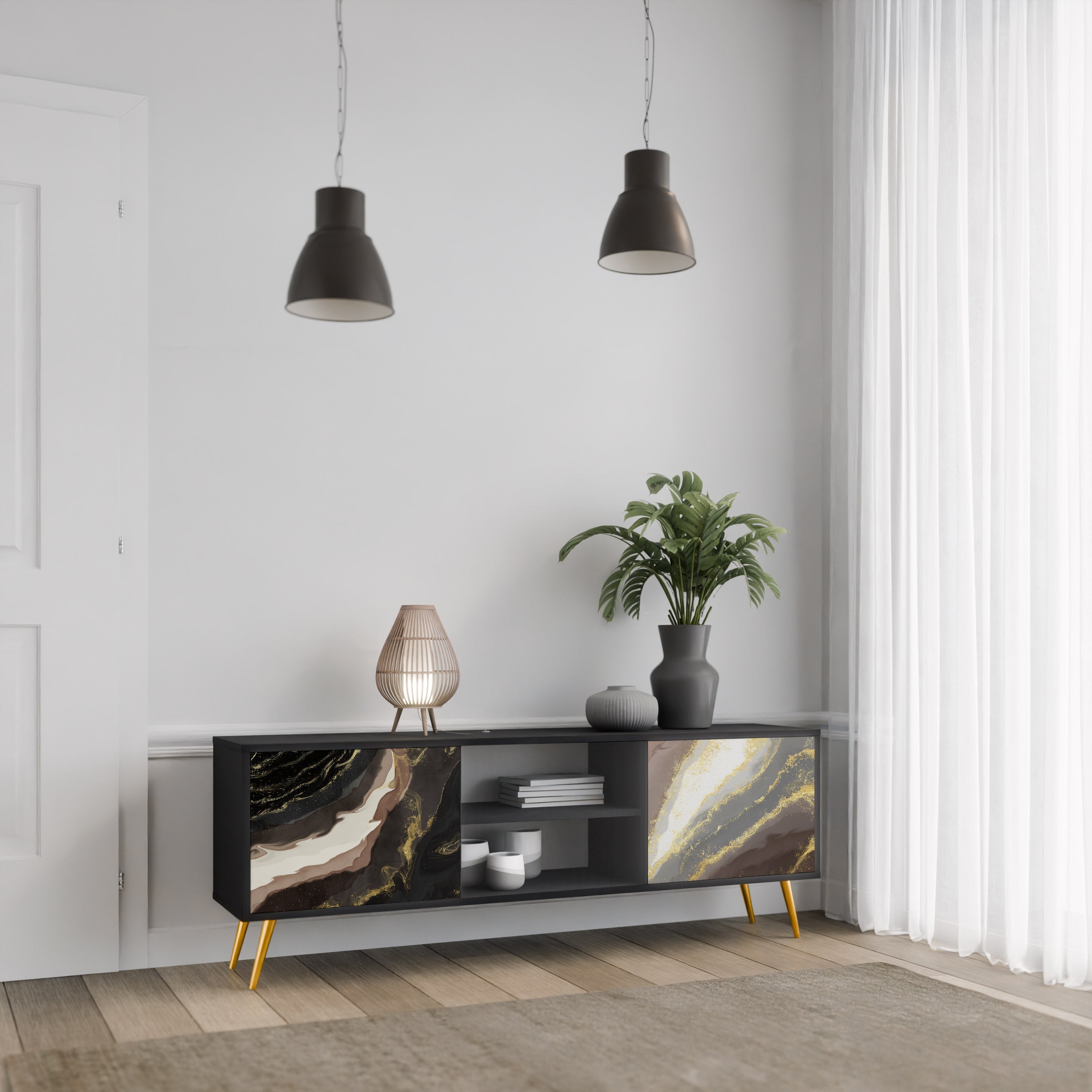 GOLD DUST 2-Door TV Stand in Black Finish