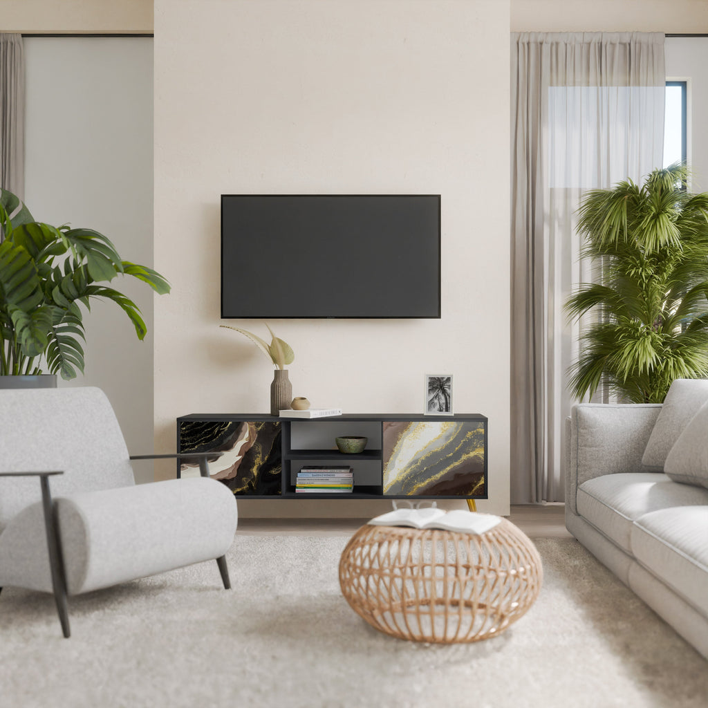 GOLD DUST 2-Door TV Stand in Black Finish