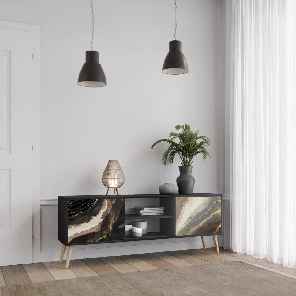 GOLD DUST 2-Door TV Stand in Black Finish