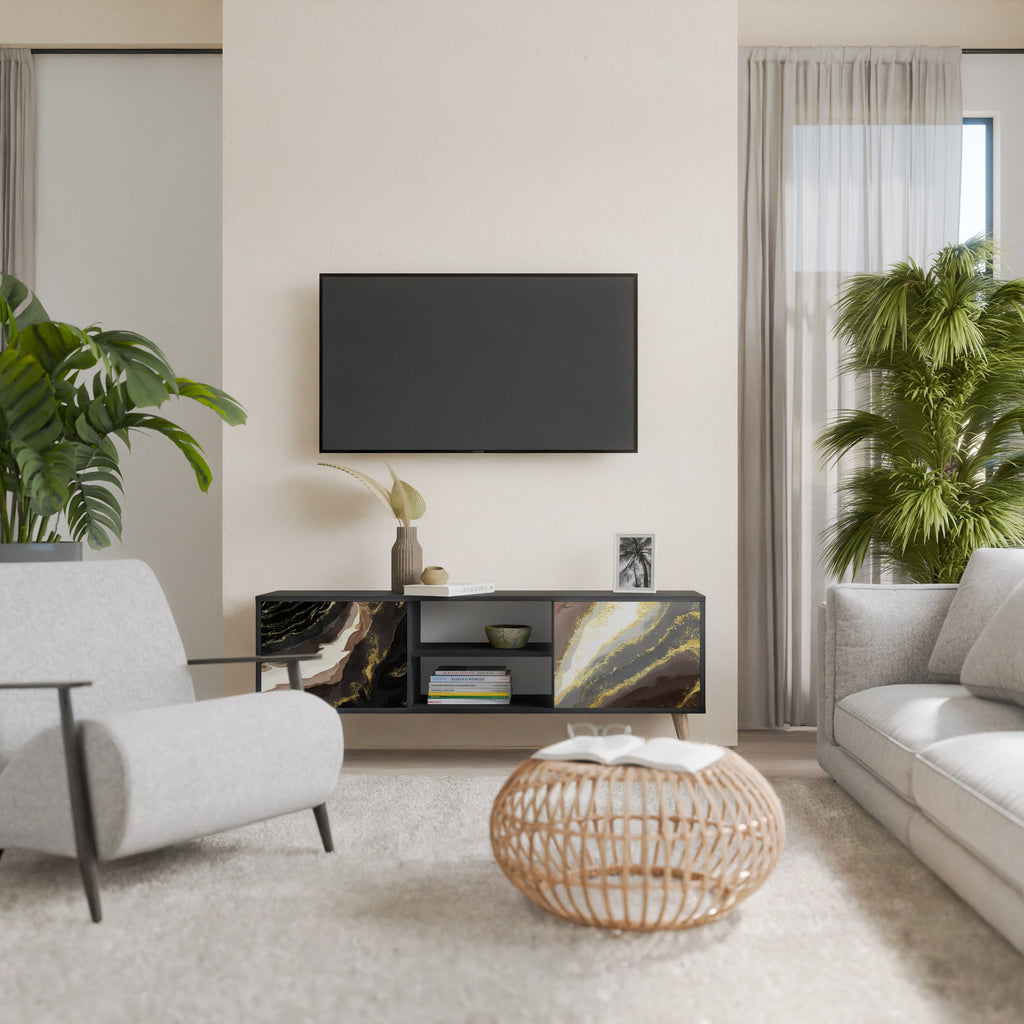 GOLD DUST 2-Door TV Stand in Black Finish