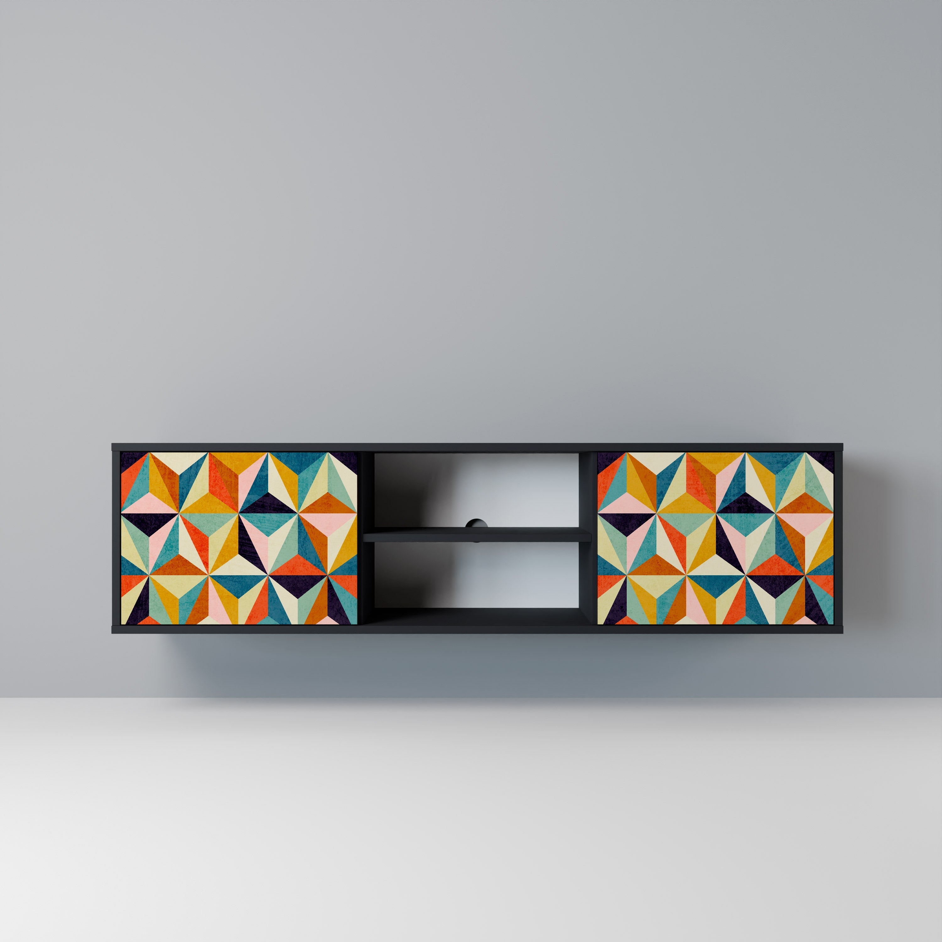 TESSELATE TREASURES 2-Door TV Stand in Black Finish