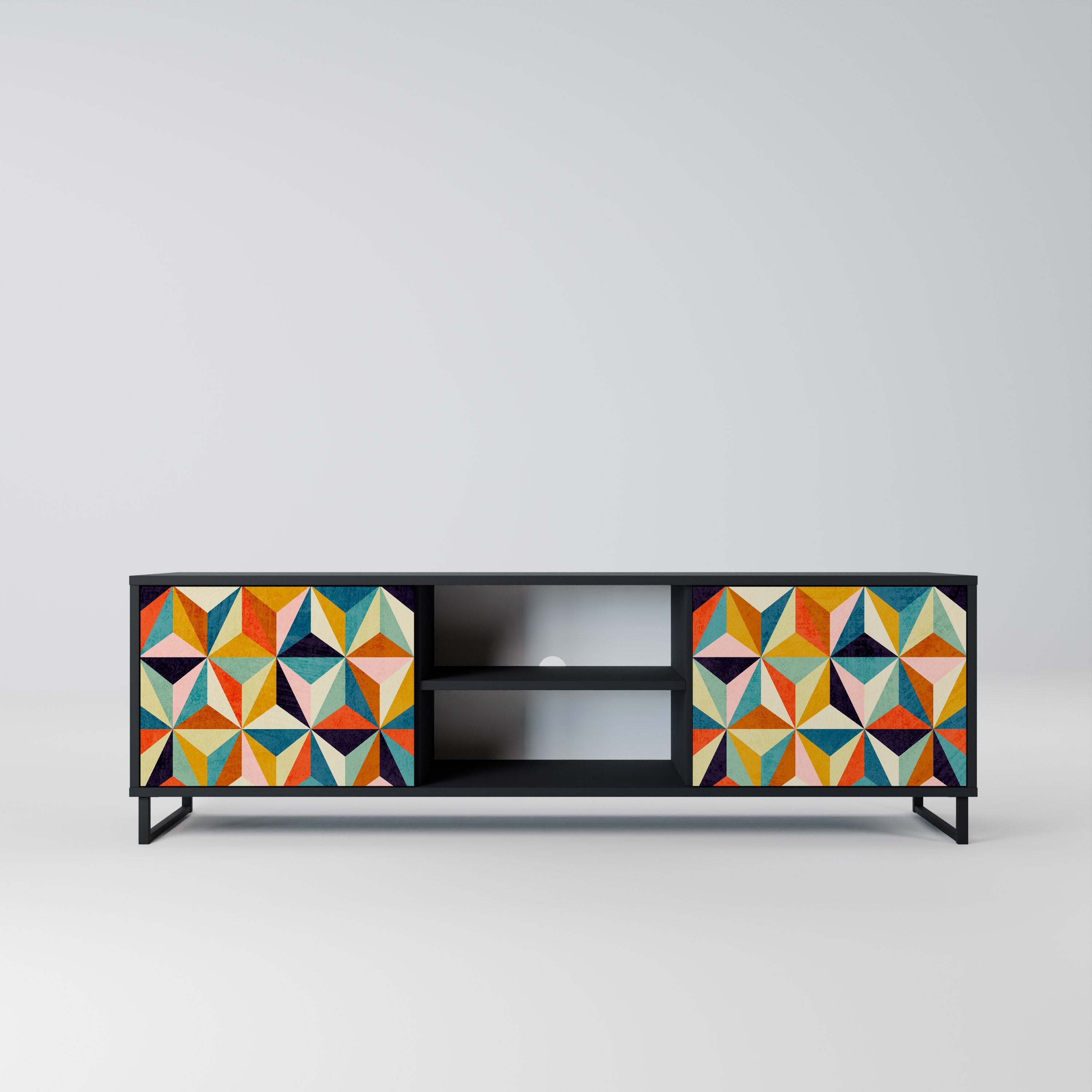 TESSELATE TREASURES 2-Door TV Stand in Black Finish