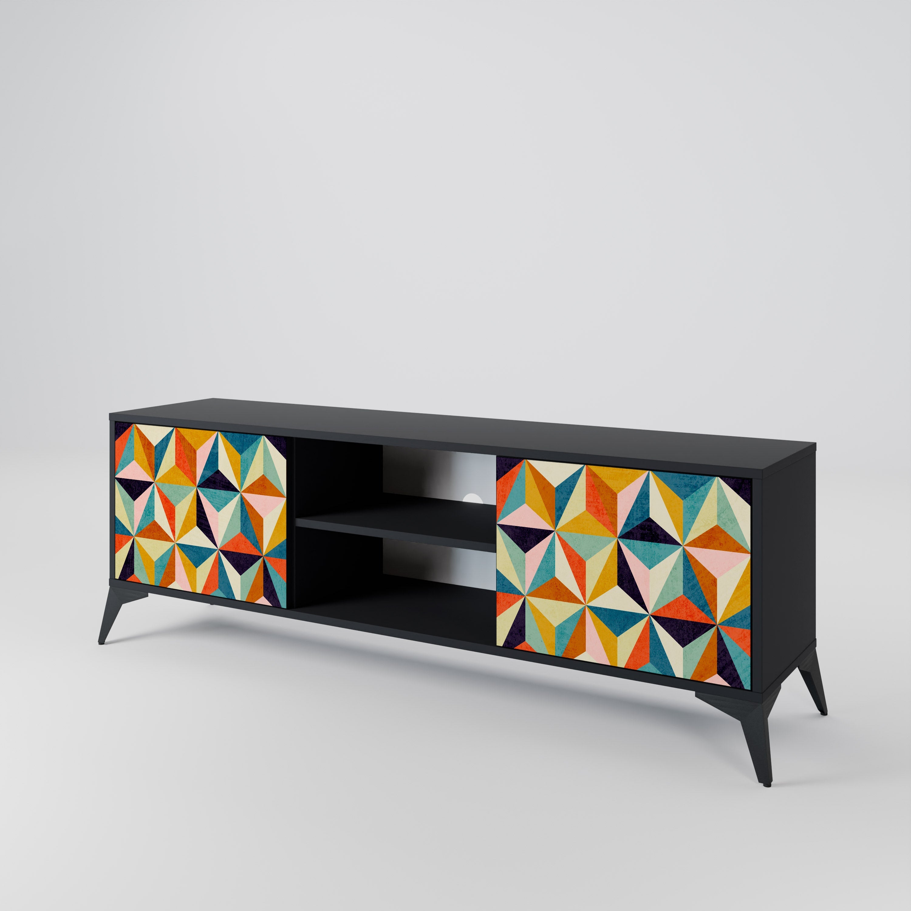 TESSELATE TREASURES 2-Door TV Stand in Black Finish