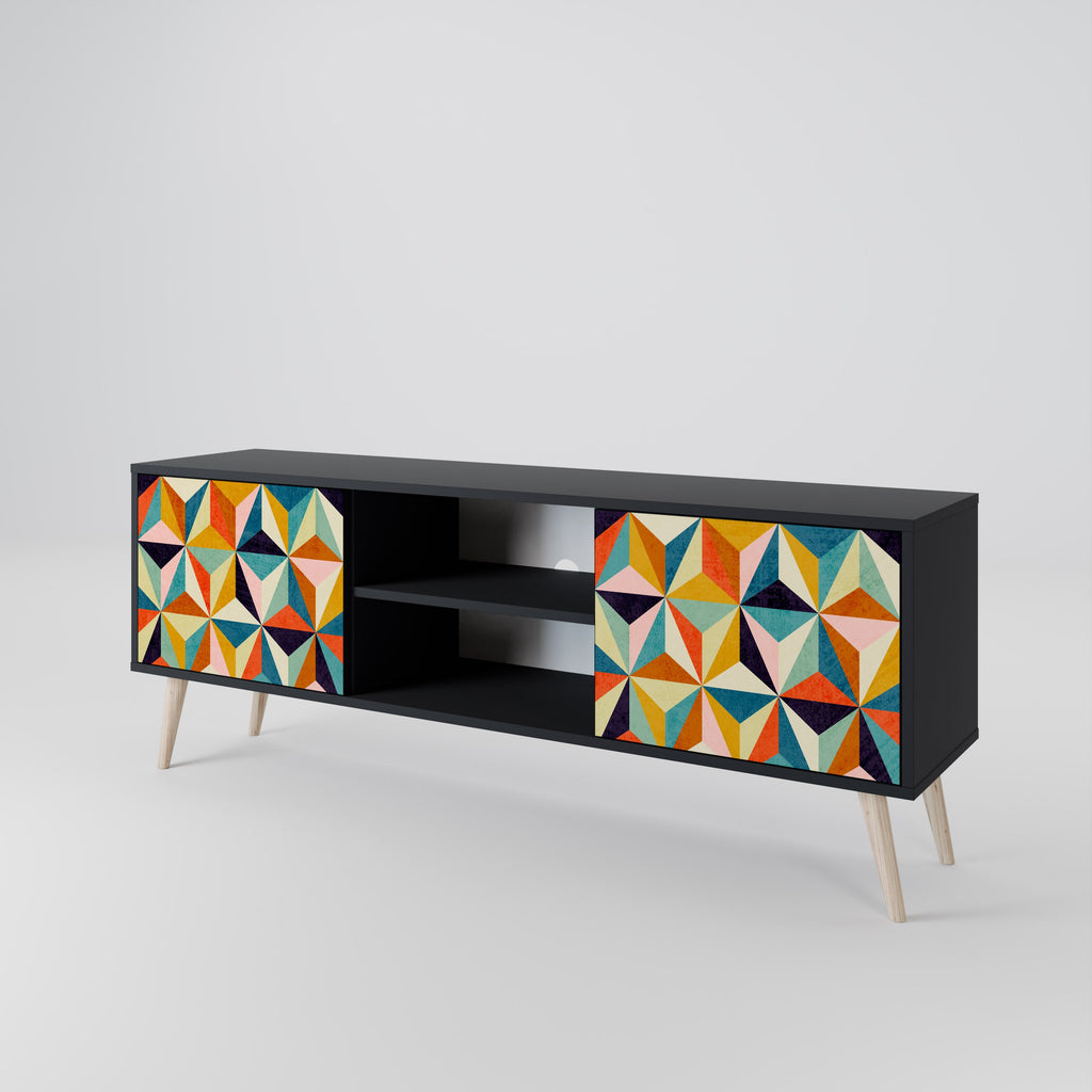 TESSELATE TREASURES 2-Door TV Stand in Black Finish