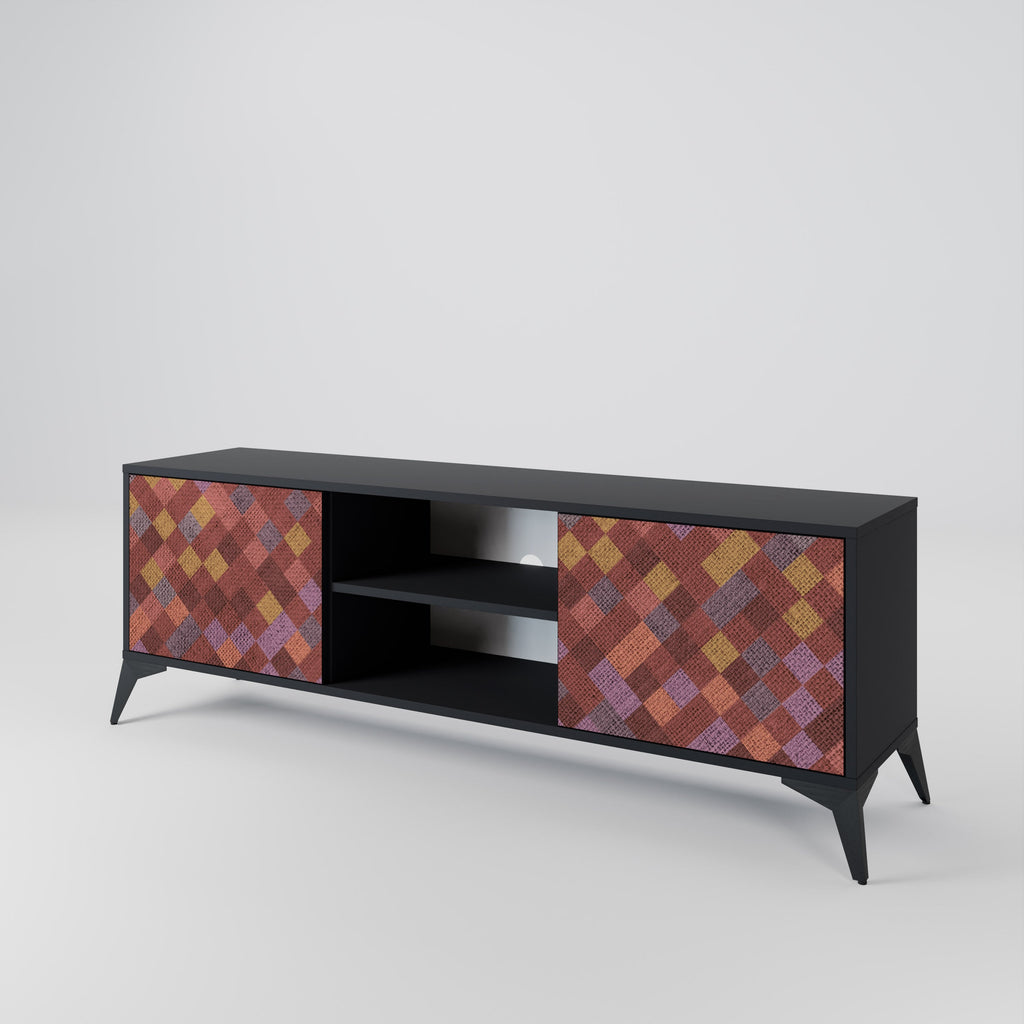 PAINTED SQUARES 2-Door TV Stand in Black Finish