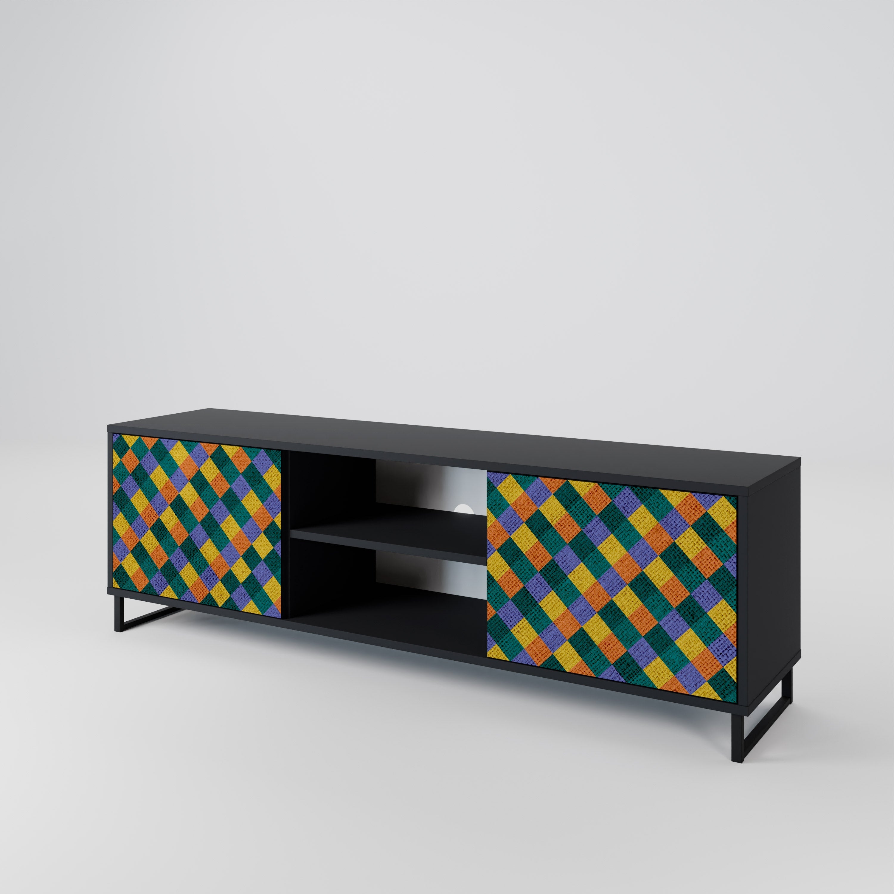 PAINTED SQUARES MIX 2-Door TV Stand in Black Finish