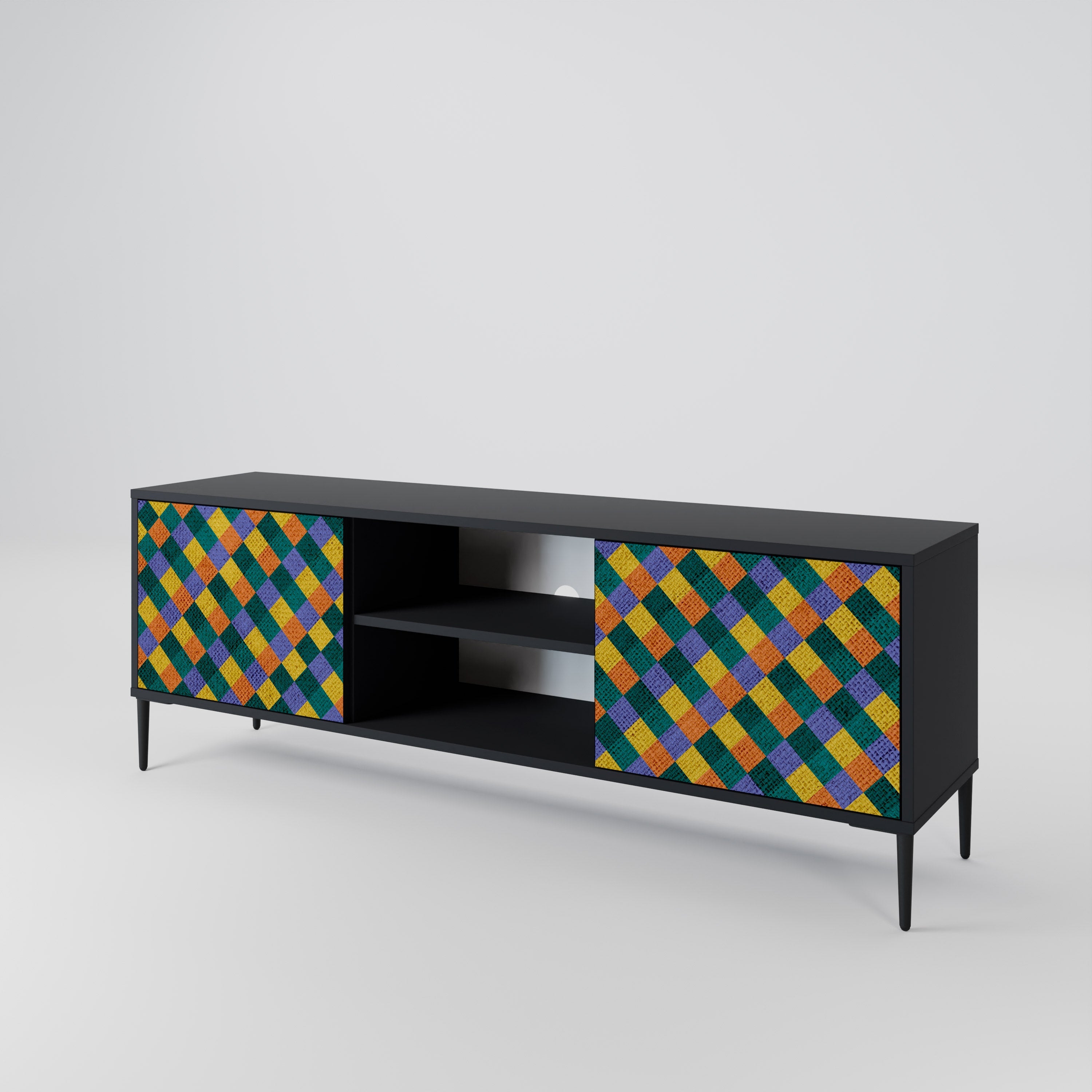 PAINTED SQUARES MIX 2-Door TV Stand in Black Finish