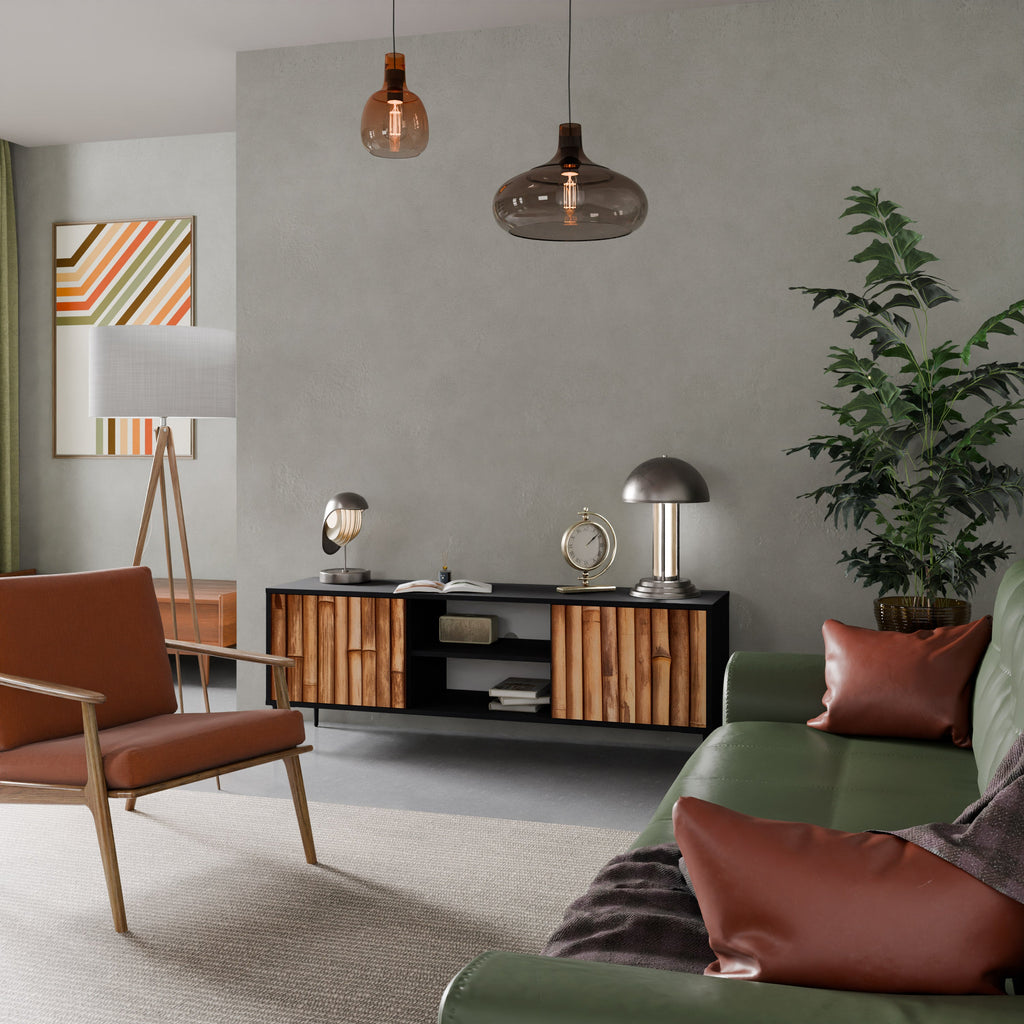 NATURAL WOOD 2-Door TV Stand in Black Finish