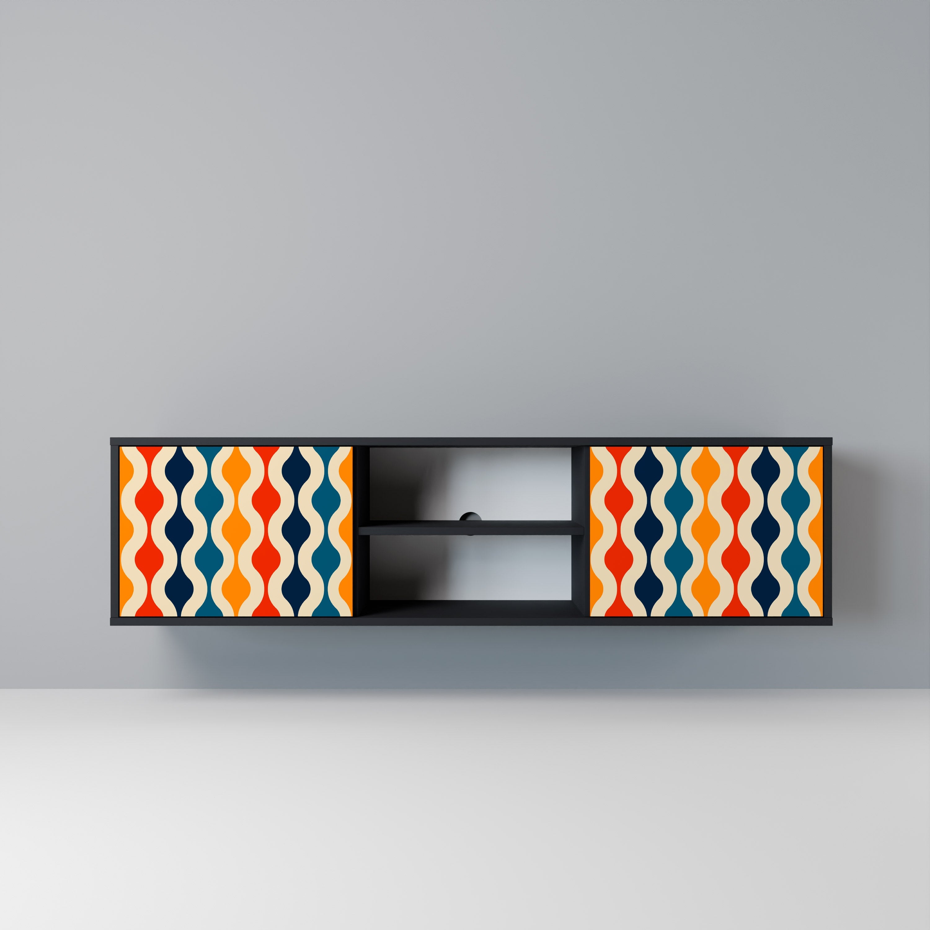 COLORFUL NOSTALGIA 2-Door TV Stand in Black Finish