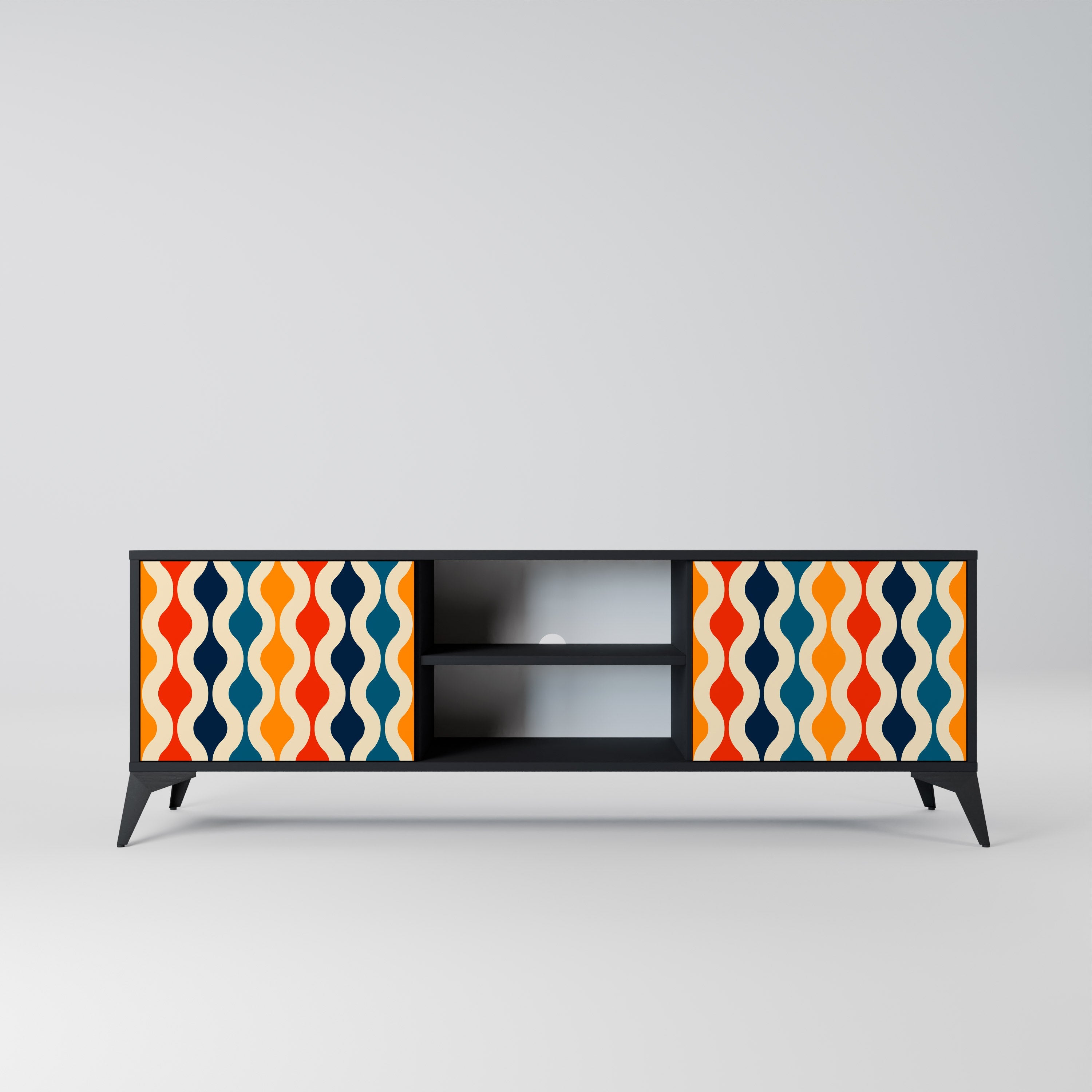 COLORFUL NOSTALGIA 2-Door TV Stand in Black Finish