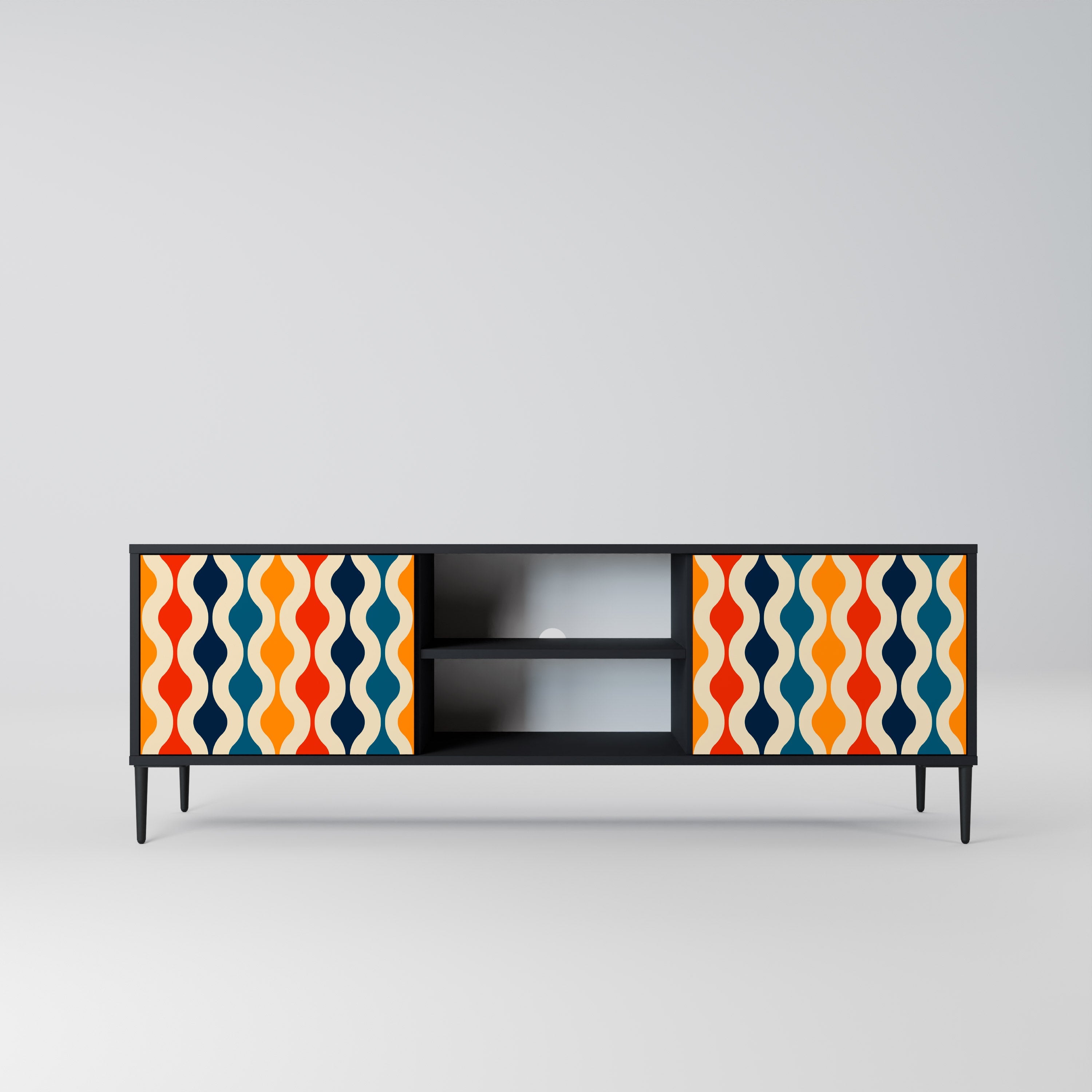 COLORFUL NOSTALGIA 2-Door TV Stand in Black Finish