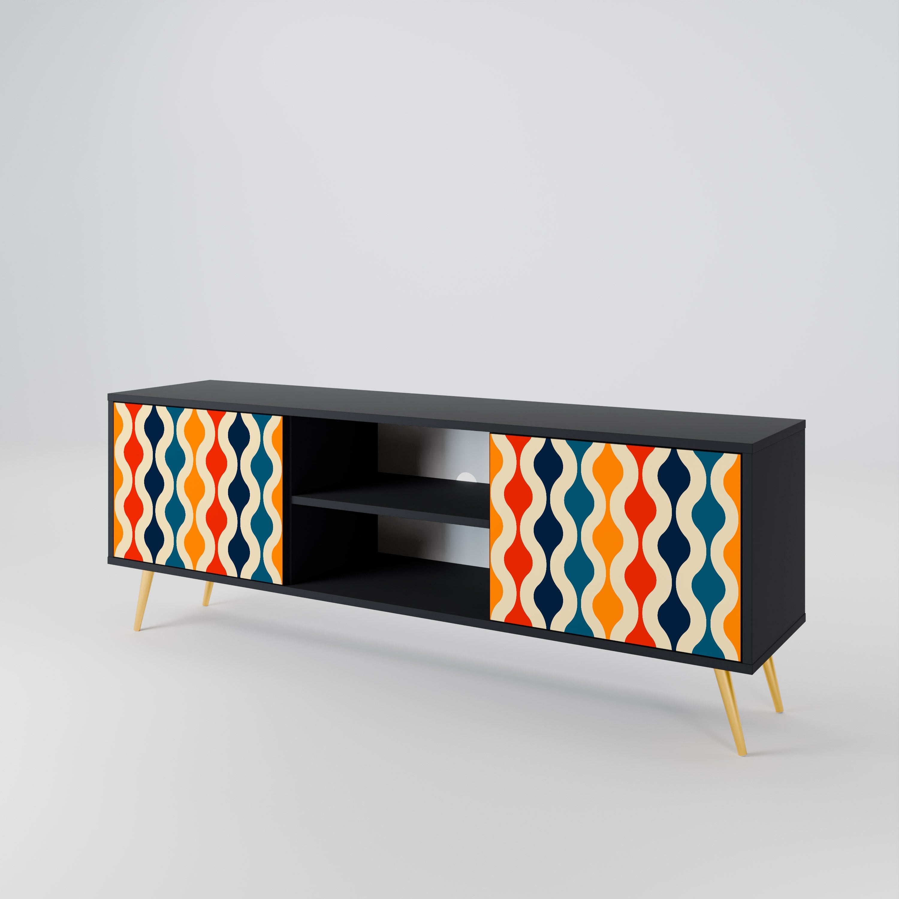 COLORFUL NOSTALGIA 2-Door TV Stand in Black Finish