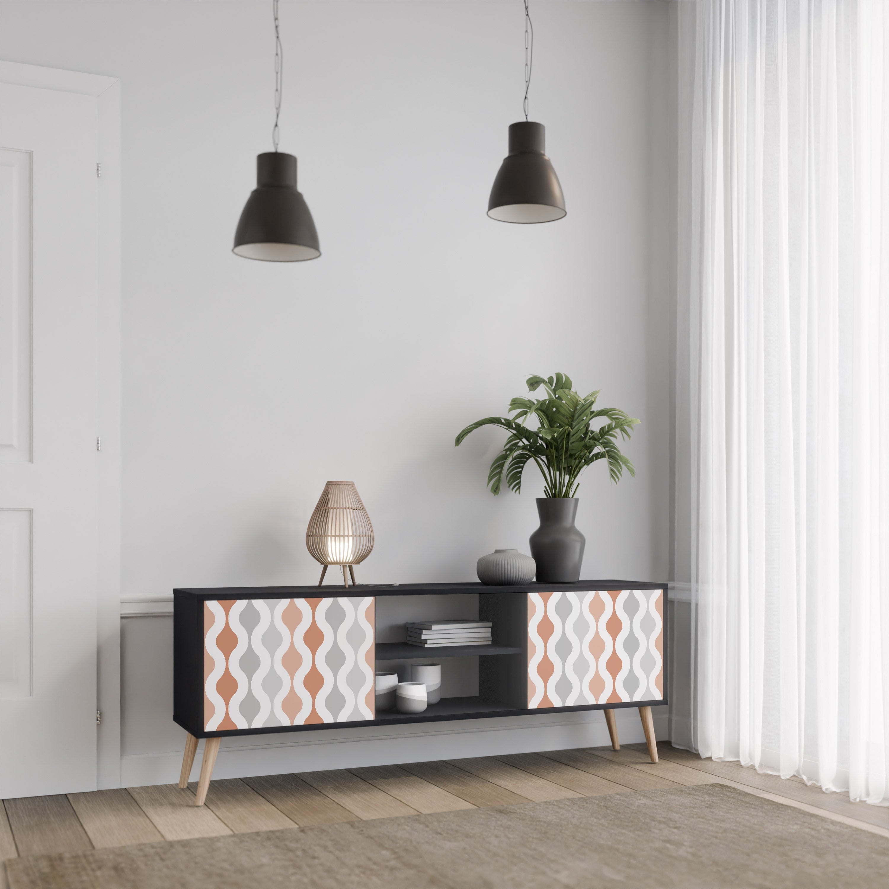 HAZY NOSTALGIA 2-Door TV Stand in Black Finish