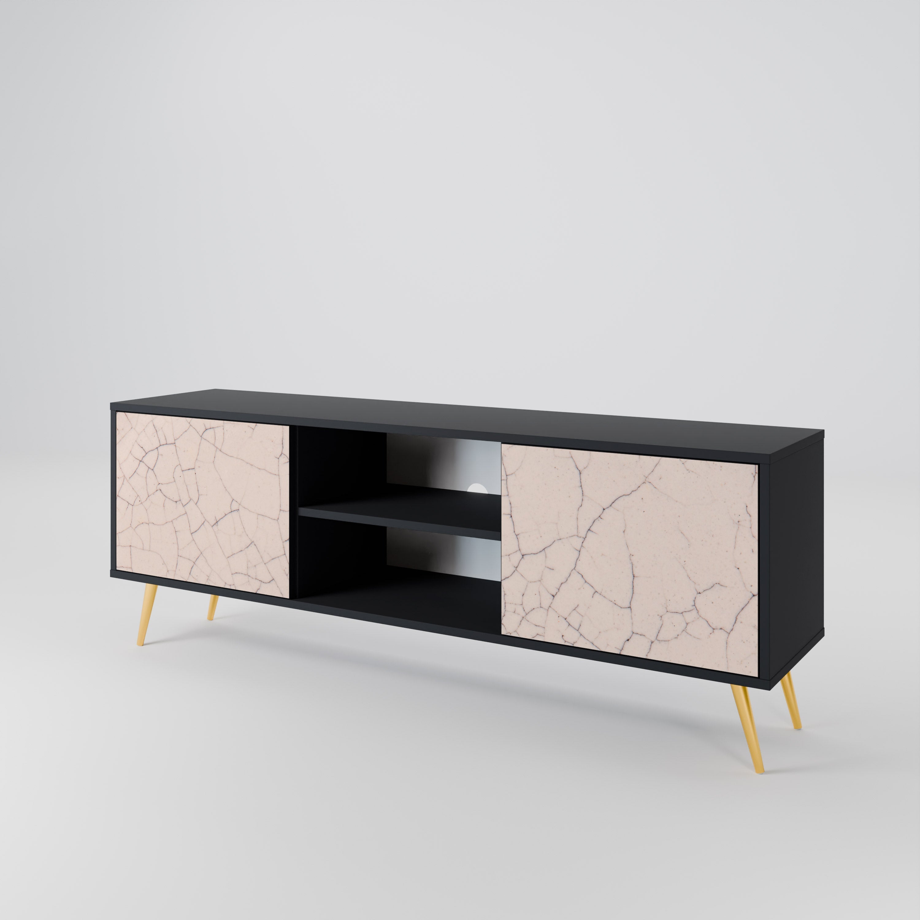 CERAMIC TEXTURE 2-Door TV Stand in Black Finish