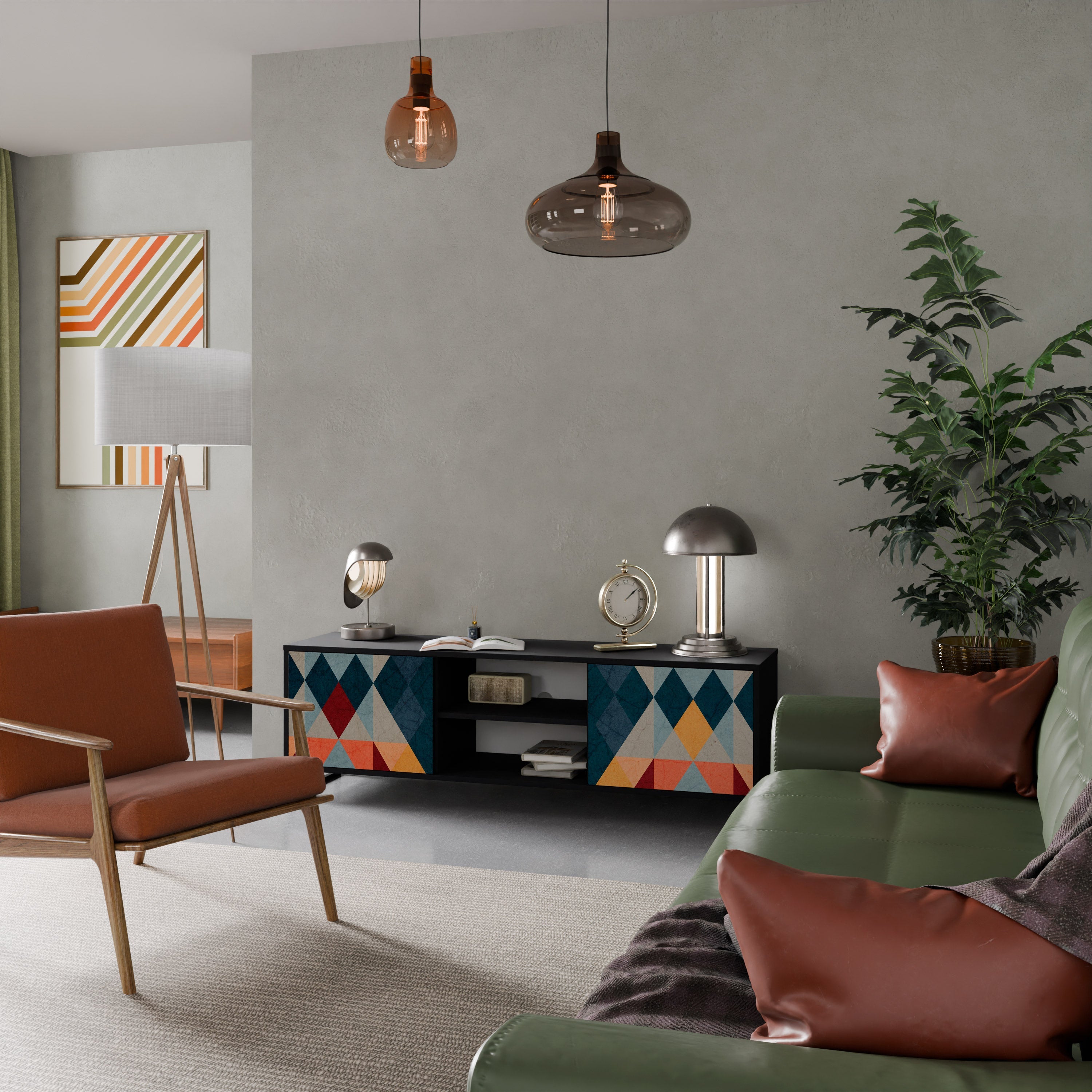 CRACKED ILLUSION 2-Door TV Stand in Black Finish